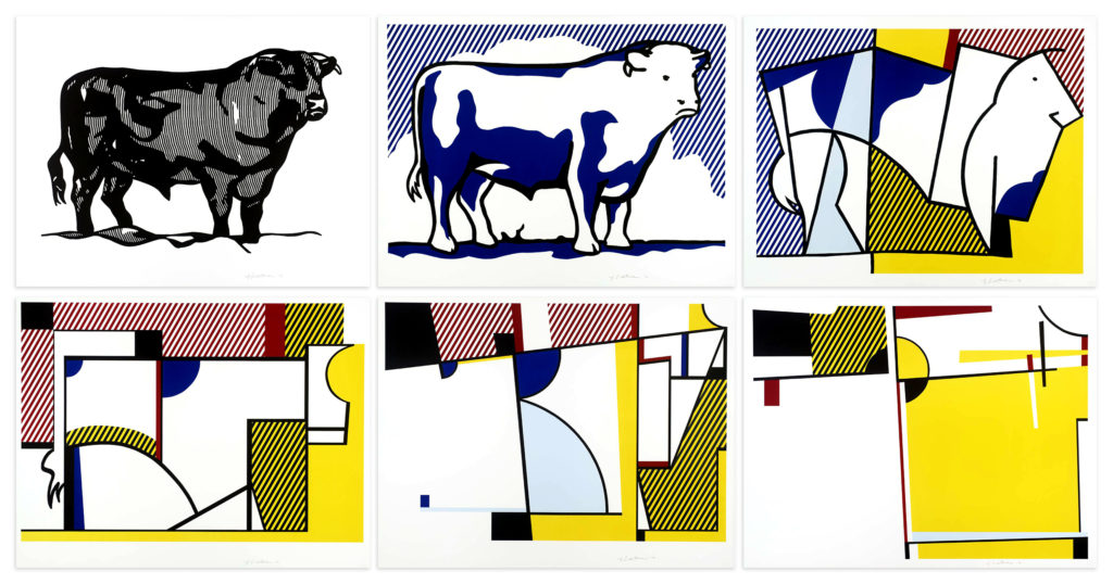 Roy Lichtenstein, Bull Profile Series, 1973, Complete portfolio of six lithographs, with screenprint and line-cut, 27 x 35 inches (68.6 x 88.9 cm), Edition of 100