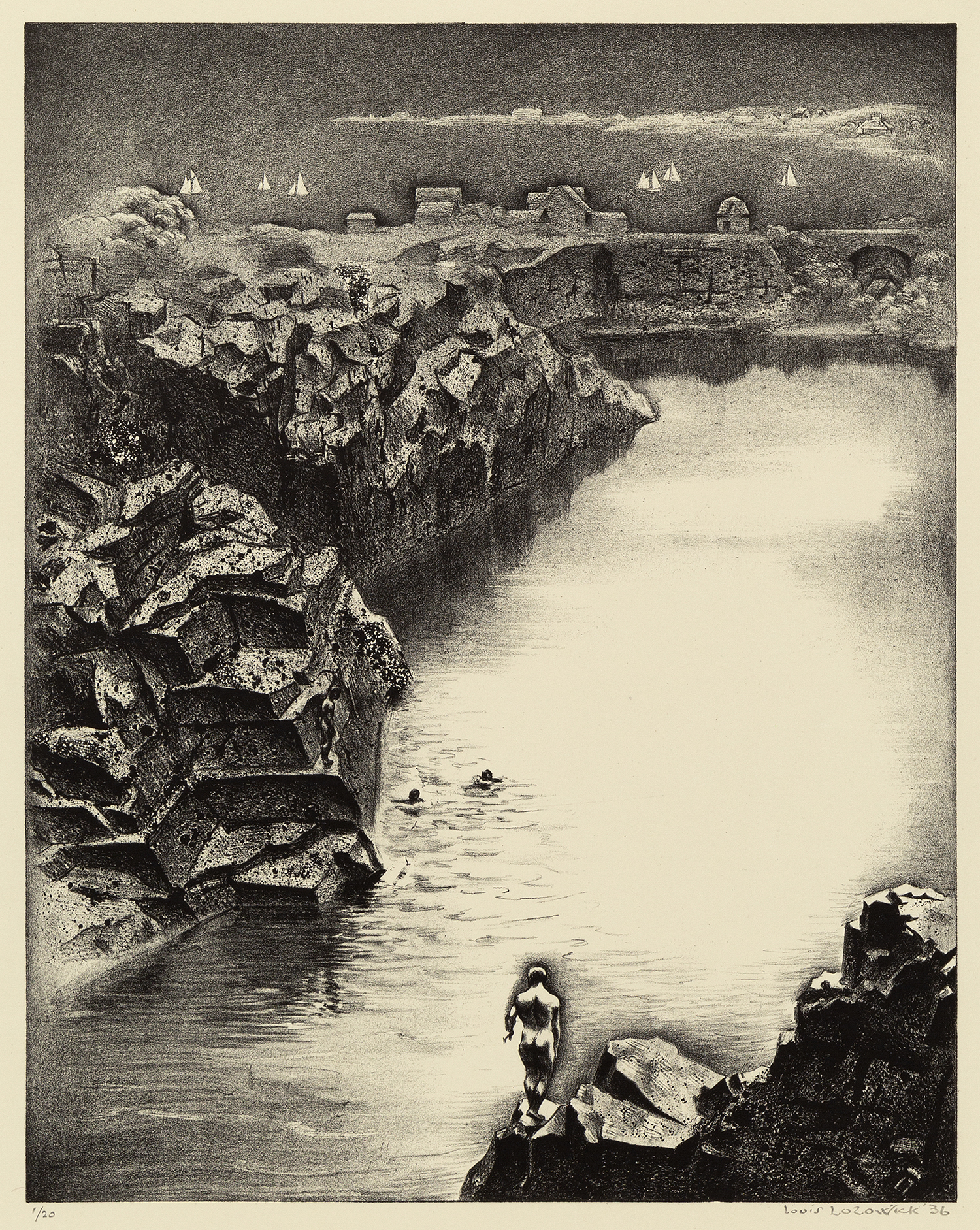 Abandoned Quarry (Rockport Quarries), 1936, Lithograph, 14 x 11 inches (35.6 x 27.9 cm), Edition of 20