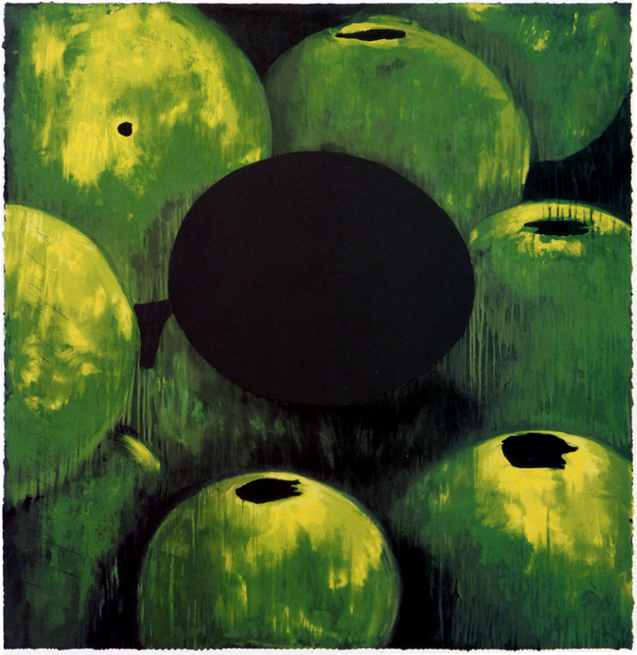 Apples and Eggs April 8 2000, 2000, 30 color silkscreen, 36 1/2 x 36 inches (92.7 x 91.4 cm), Edition of 90