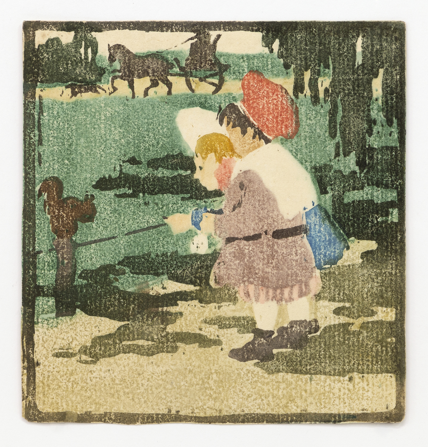 In the Park, 1904, Color woodblock, 5 1/8 x 4 7/8 inches (13 x 12.4 cm), Edition size unknown, rare