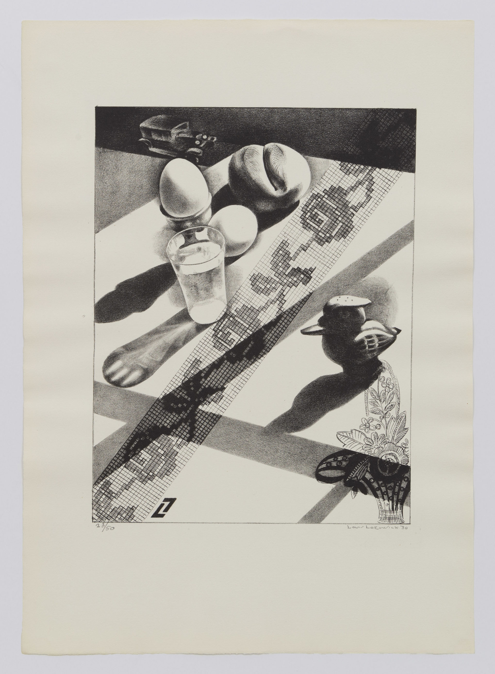 Louis Lozowick Breakfast (Still Life, Breakfast), 1929 Lithograph Image Dimensions: 10 3/8 x 8 inches (26.4 x 20.3 cm) Paper Dimensions: 15 7/8 x 11 3/8 inches (40.3 x 28.9 cm) Edition of 50