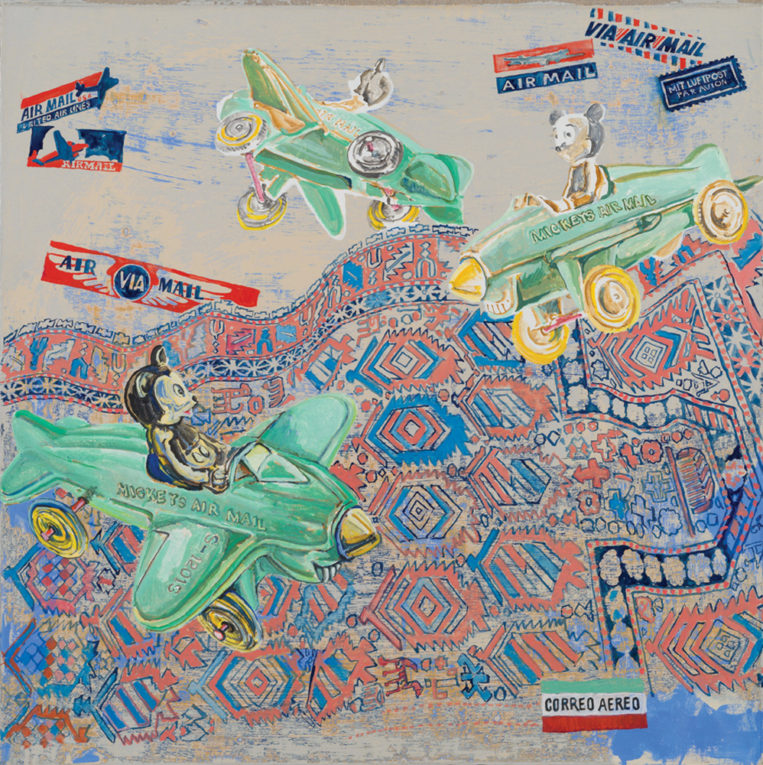 Mickey's AirMail, 2014, Gouache and silverpoint on linen, 22 x 22 inches (55.9 x 55.9 cm)