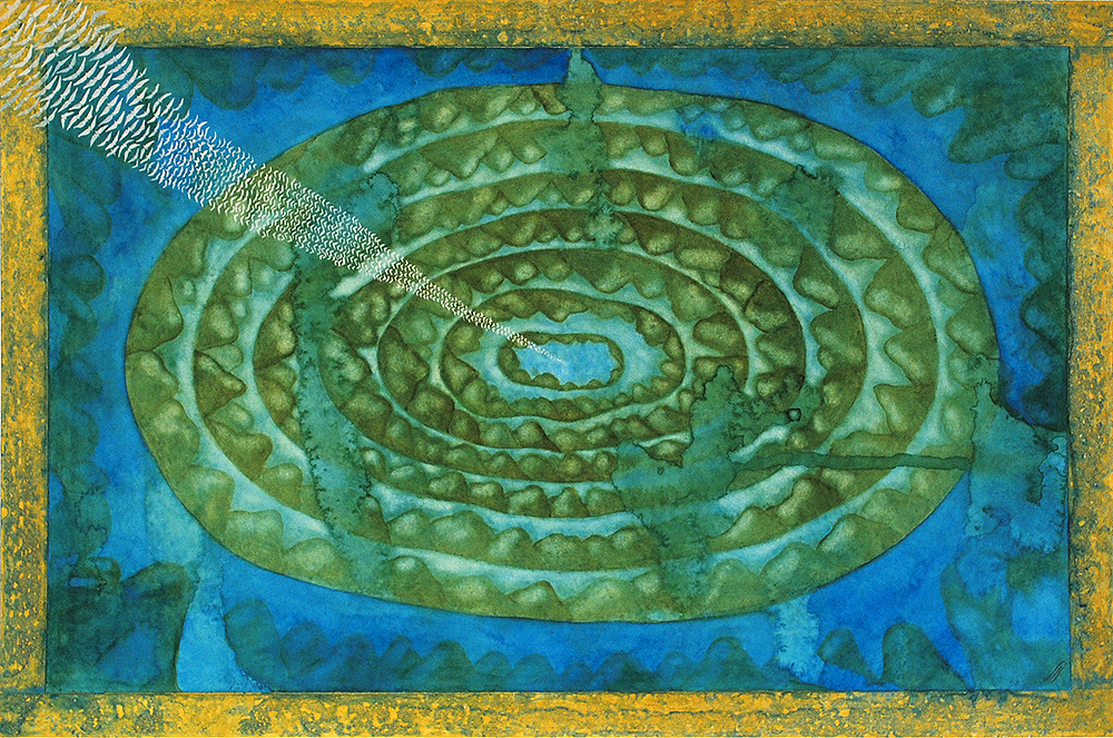 Untitled (Published in The Conference of the Birds), 2011, Watercolor and gold ink, 15 1/16 x 22 1/8 inches (38.3 x 56.2 cm)