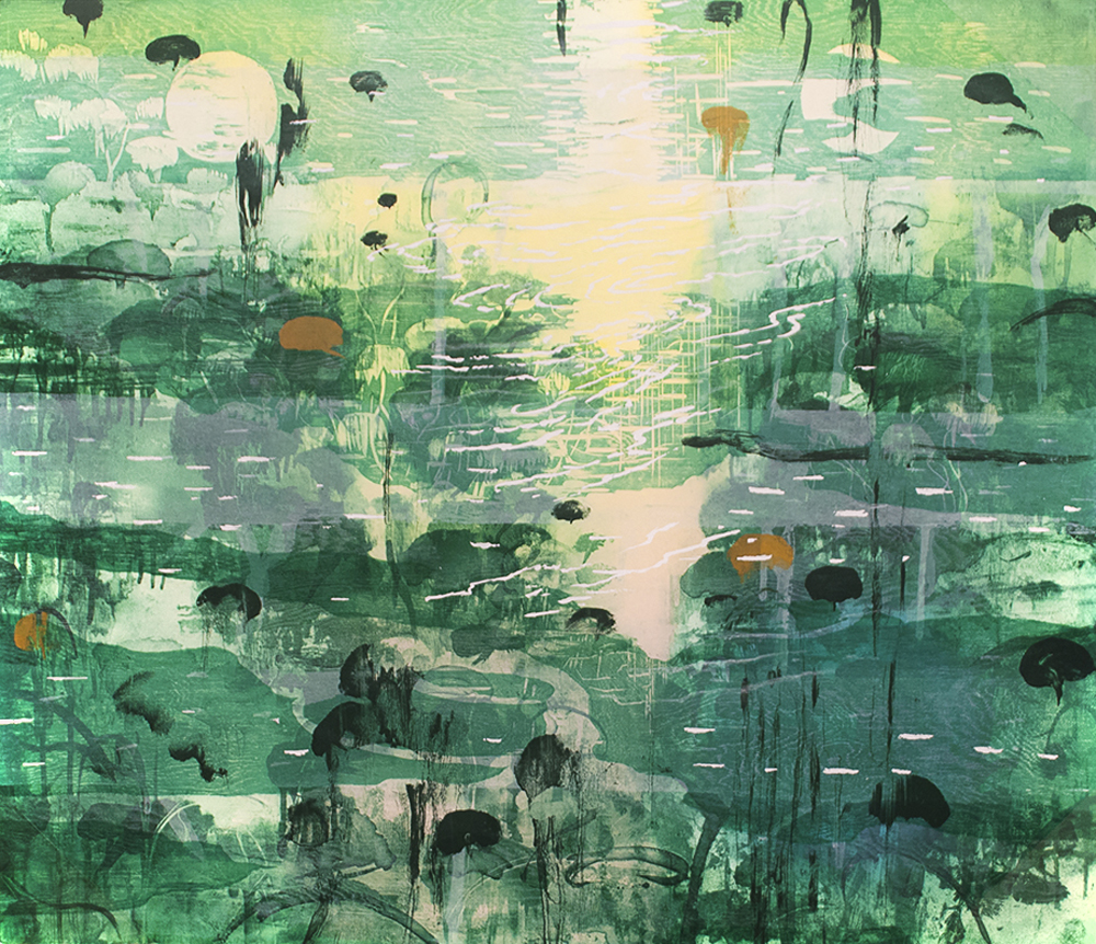 Pond Edge VI, 2008, Etching and aquatint with woodcut and silkscreen, 32 x 36 inches (81.3 x 91.4 cm), Edition of 50