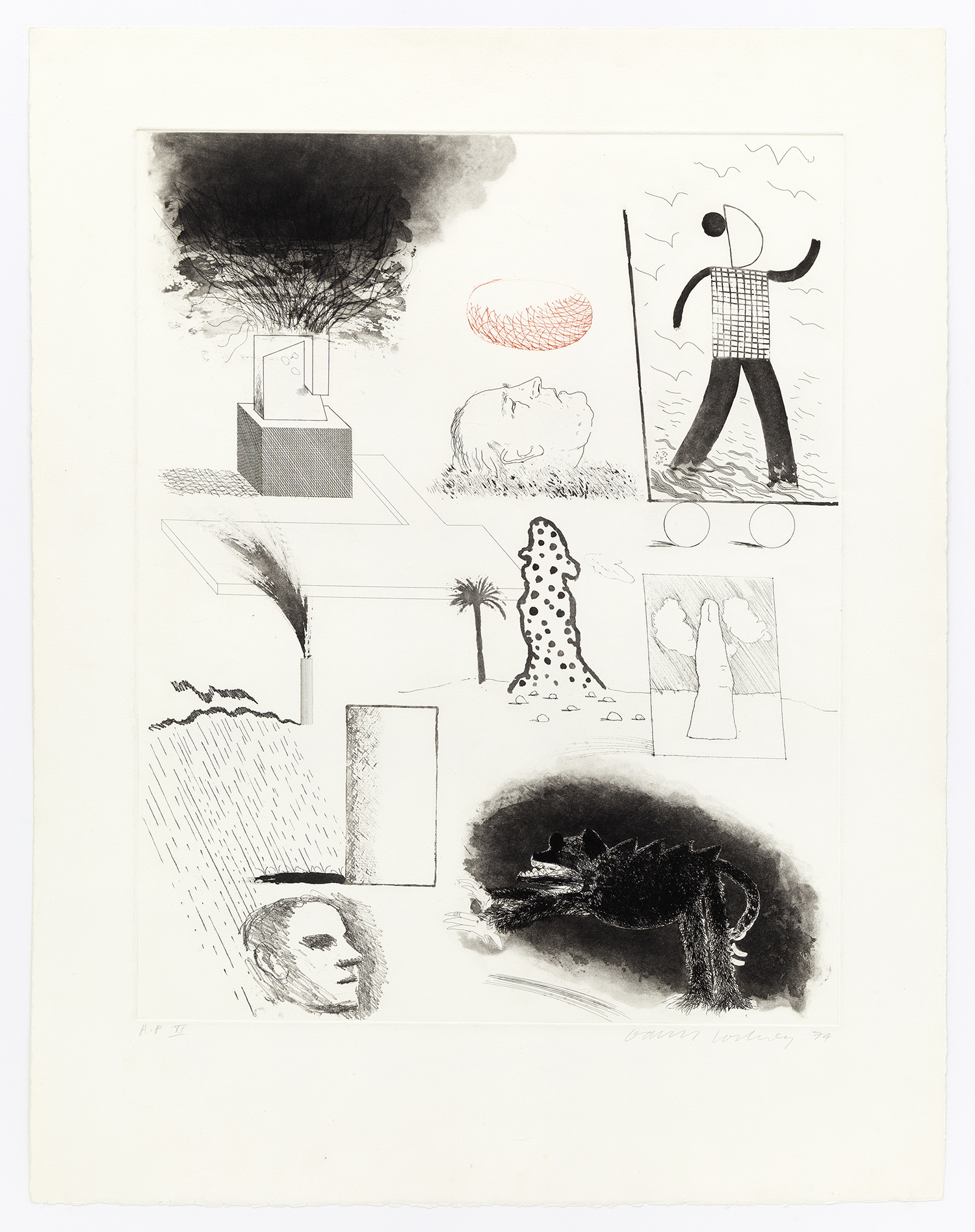 Showing Maurice the Sugar Lift, 1974, Etching with drypoint, sugar-lift aquatint and roulette, 36 x 28 inches (91.4 x 71.1 cm), Edition of 75