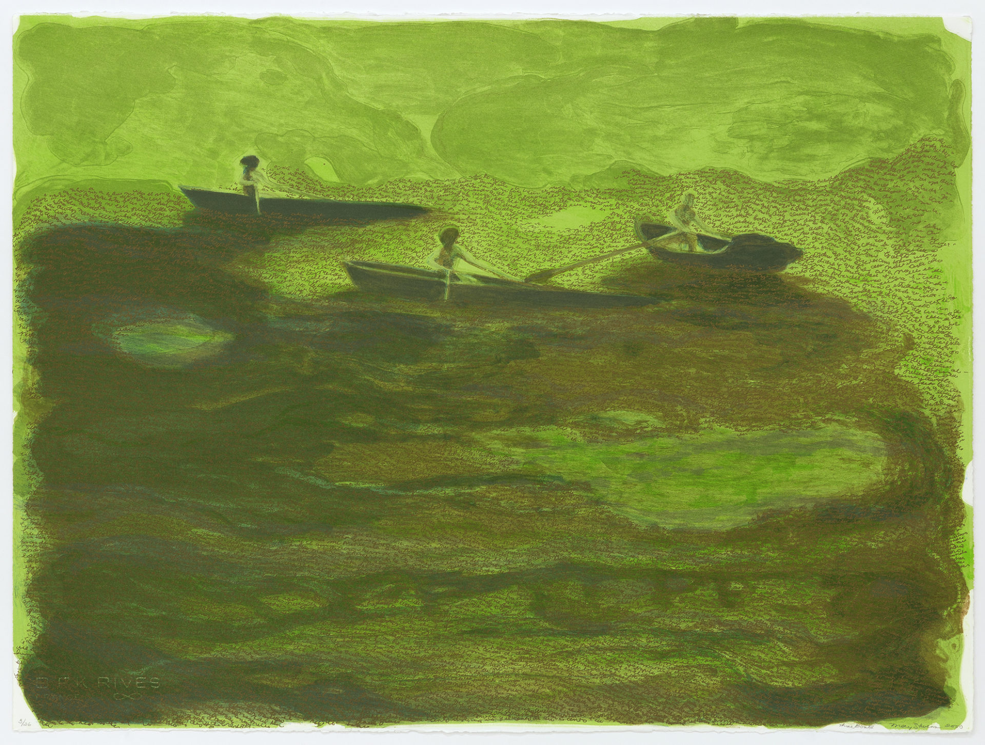 Three Boats on a Green Green Sea, 2000, Lithograph, 22 x 30 inches (55.9 x 76.2 cm), Edition of 26