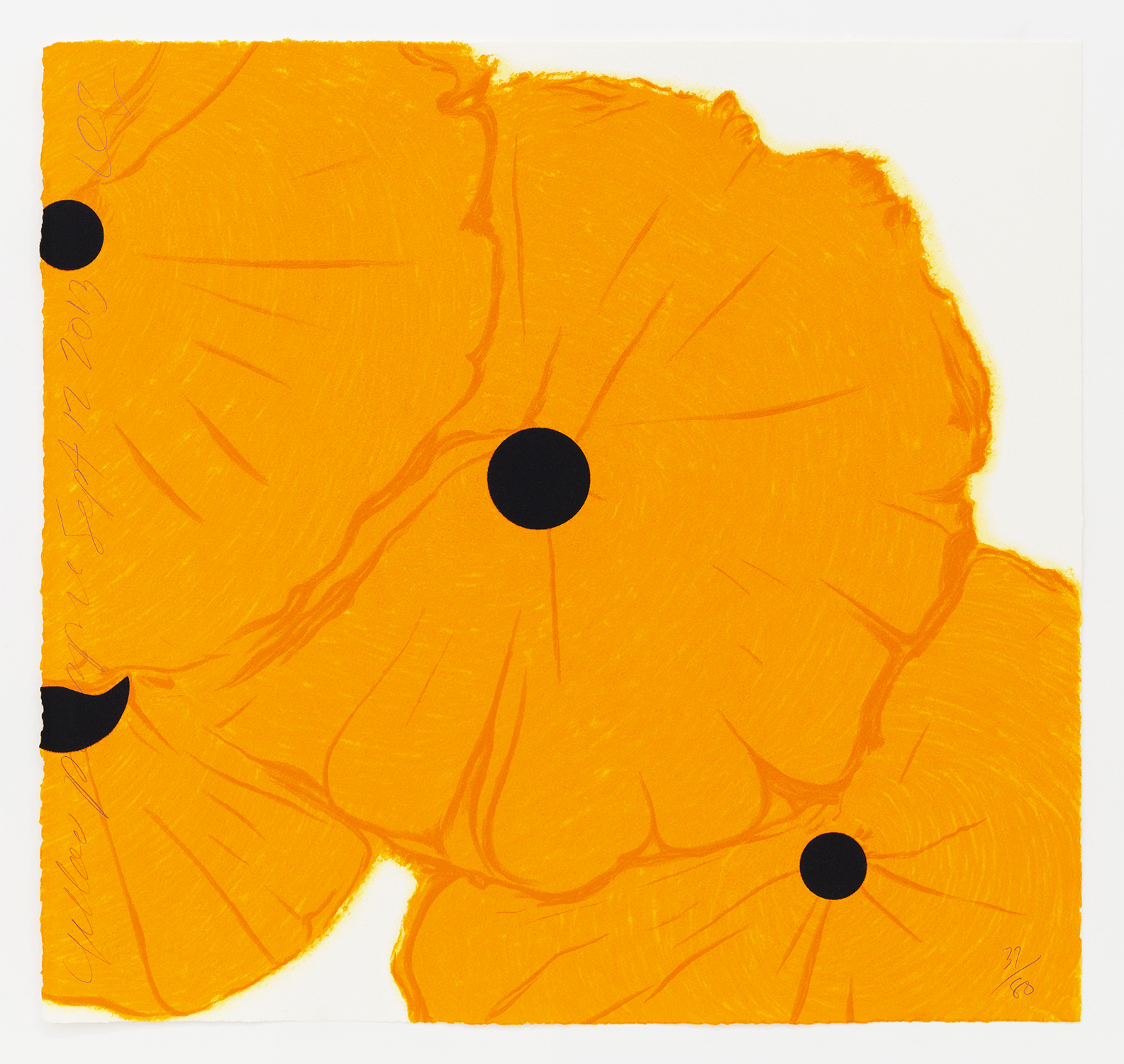 Yellow Poppies, September 12, 2013, 2013, Silkscreen in 8 colors and flocking, 19 x 20 inches (48.3 x 50.8 cm), Edition of 80