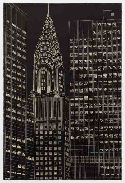 Chrysler Building Flanked by High Rise Buildings, II, 2009, Woodcut, 35 5/8 x 23 1/2 inches (90.4 x 59.7 cm), Edition of 75