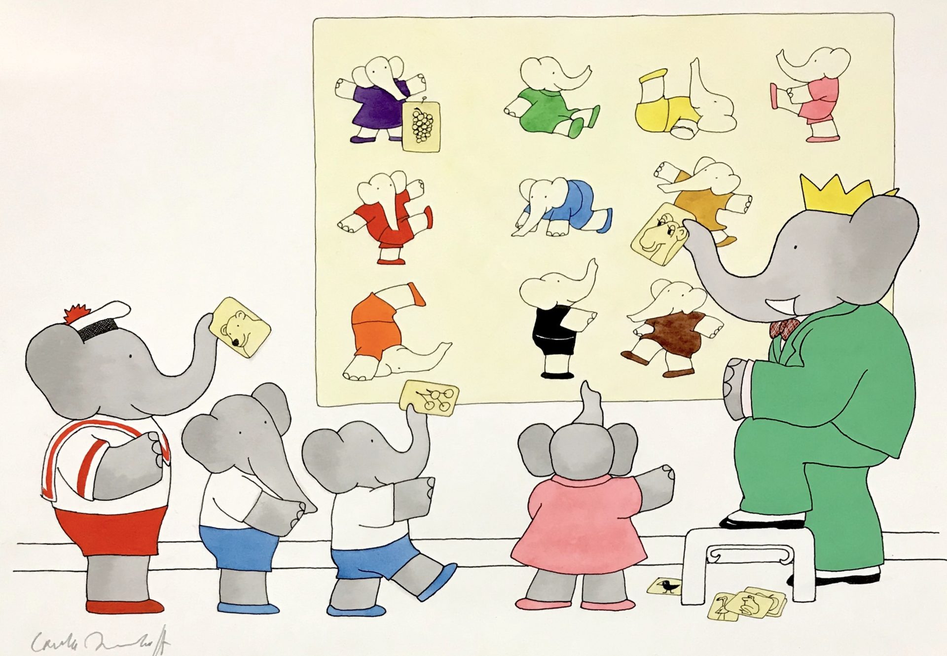 Unpublished Illustration for Babar's Book of Color Box, 1984, Watercolor, ink, and graphite, 12 1/2 x 17 inches (31.8 x 43.2 cm)