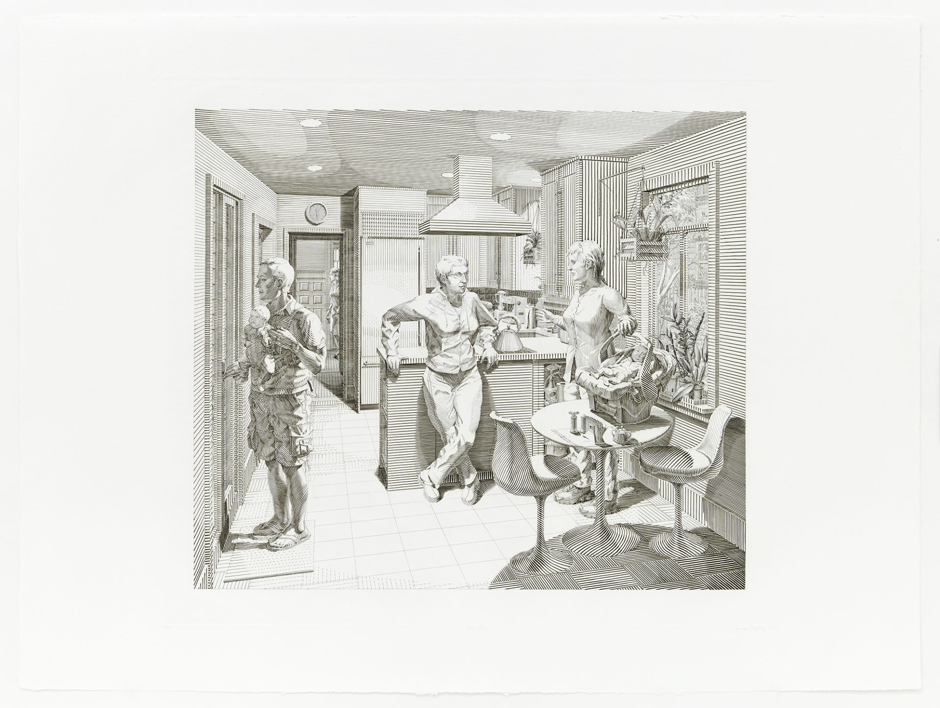 Open House: Five Engraved Scenes - Scene Three - Kitchen, 2008, Copperplate engraving, 22 x 30 inches (55.9 x 76.2 cm), Edition of 50