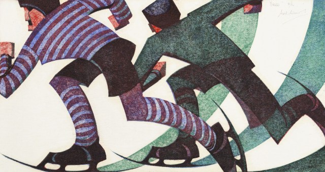 Skaters, 1953, Linocut, 11 x 17 inches (27.9 x 43.2 cm), Edition of 60