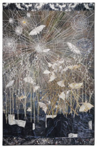 Spinners, 2014, Jacquard tapestry with hand painting and gold leaf