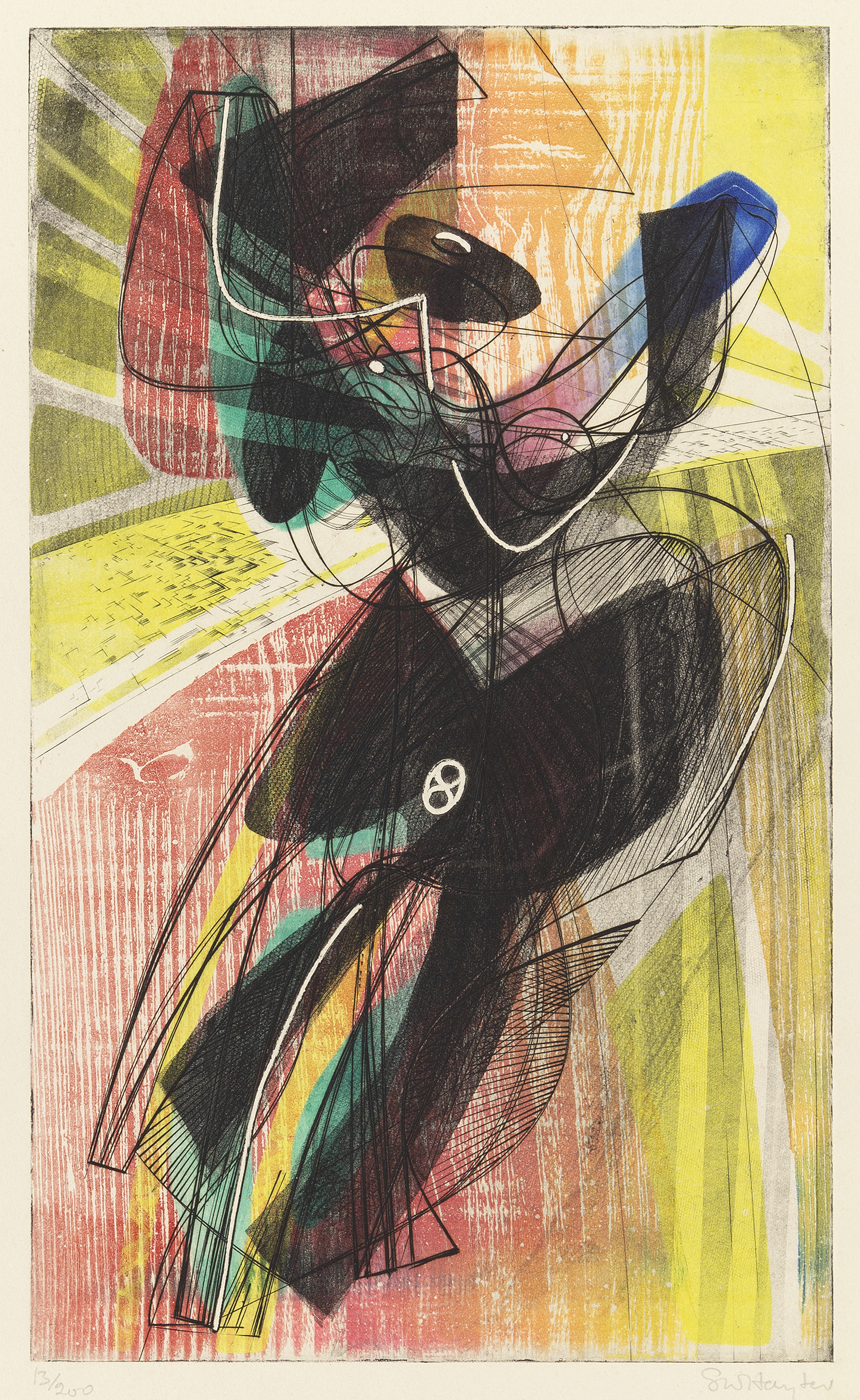 Sun Dancer, 1951, 6 color engraving w/relief,softground, and effect from woodblock 22 1/4 x 14 3/4 inches (56.5 x 37.5 cm) Edition of 200