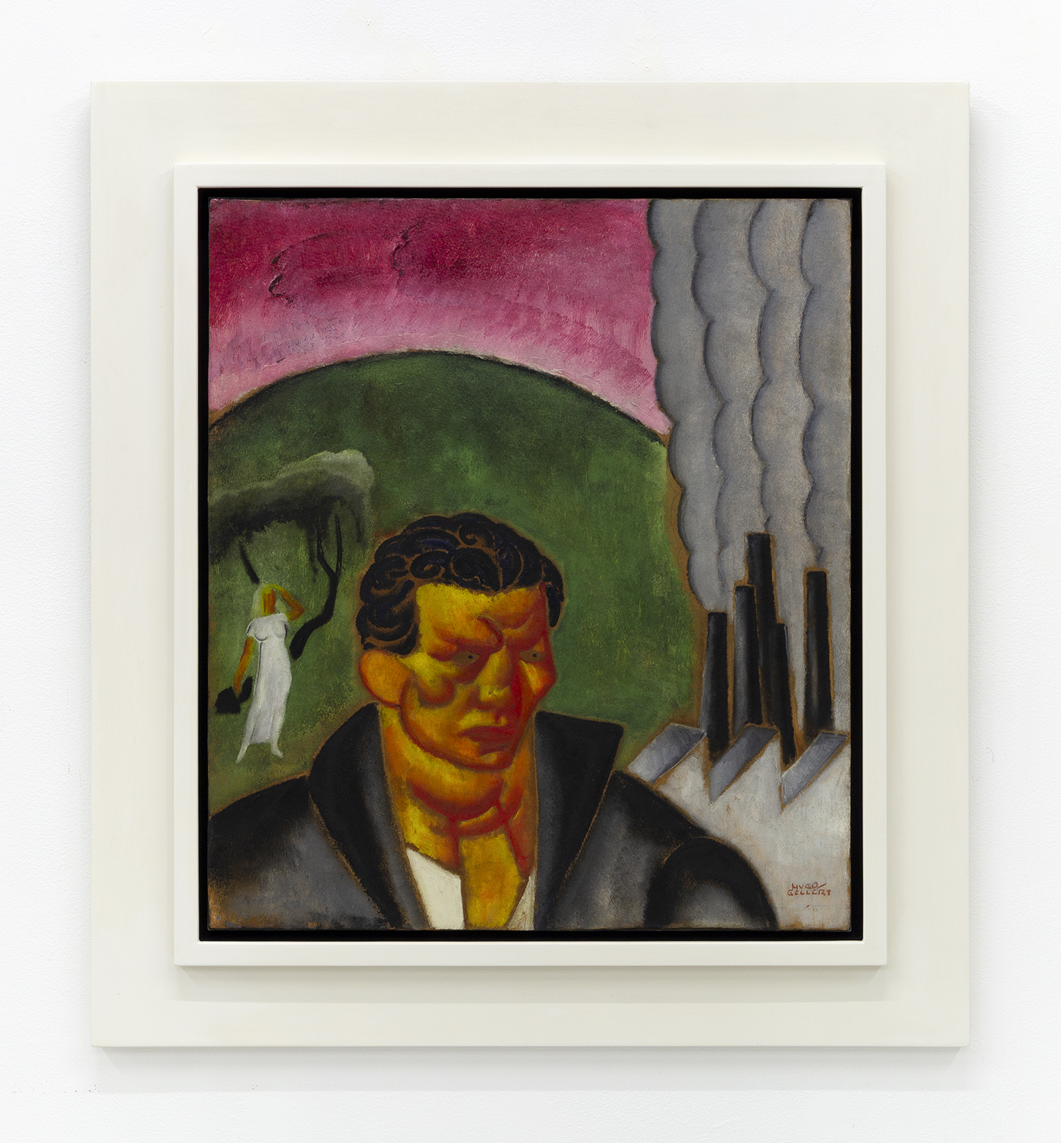Untitled (Figure with Smokestacks) framed
