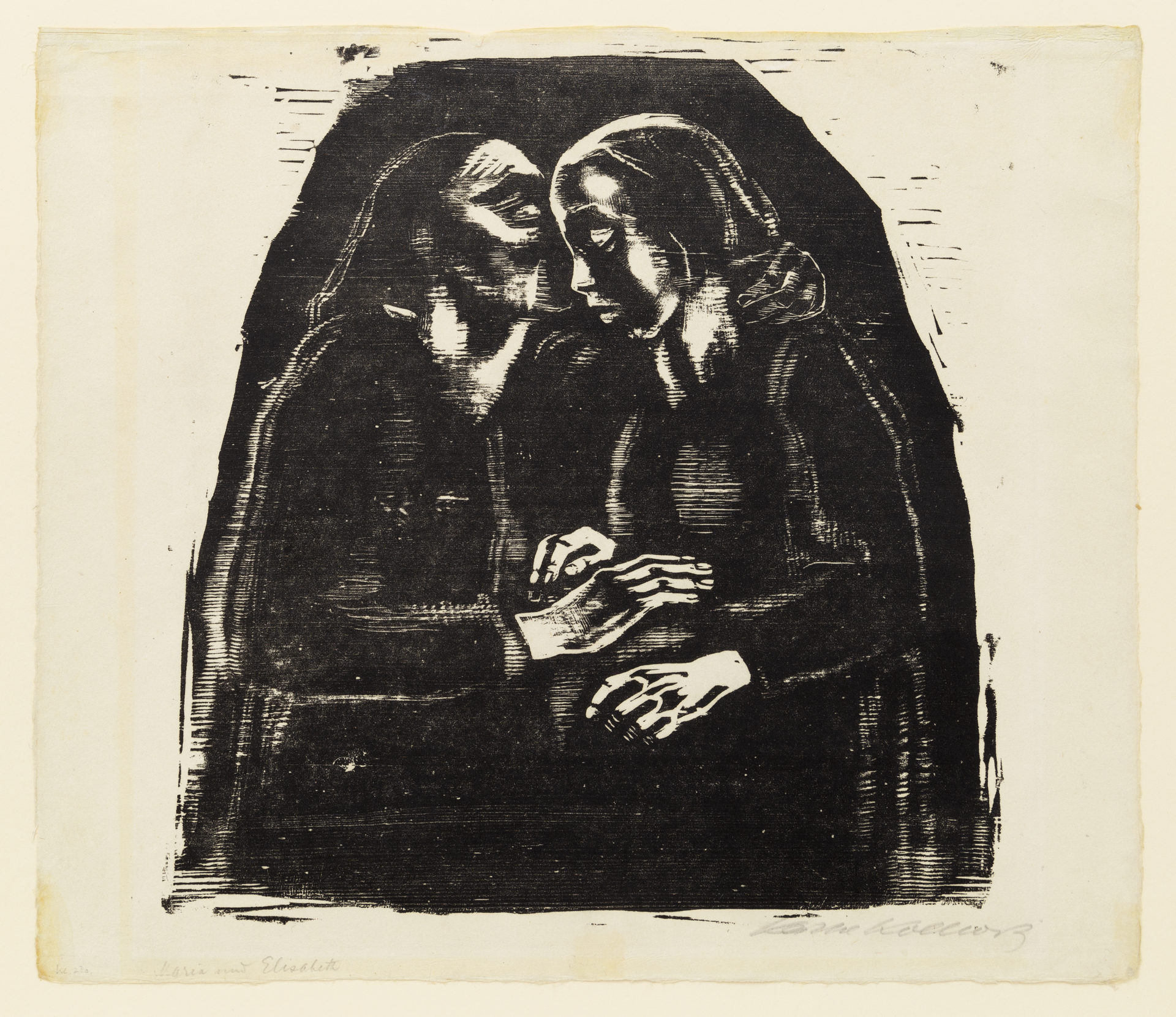 Maria und Elisabeth, 1928, Woodcut Image: 14 x 13 inches (35.6 x 33 cm) Paper: 15 1/2 x 18 inches (39.4 x 45.7 cm) Edition of 150