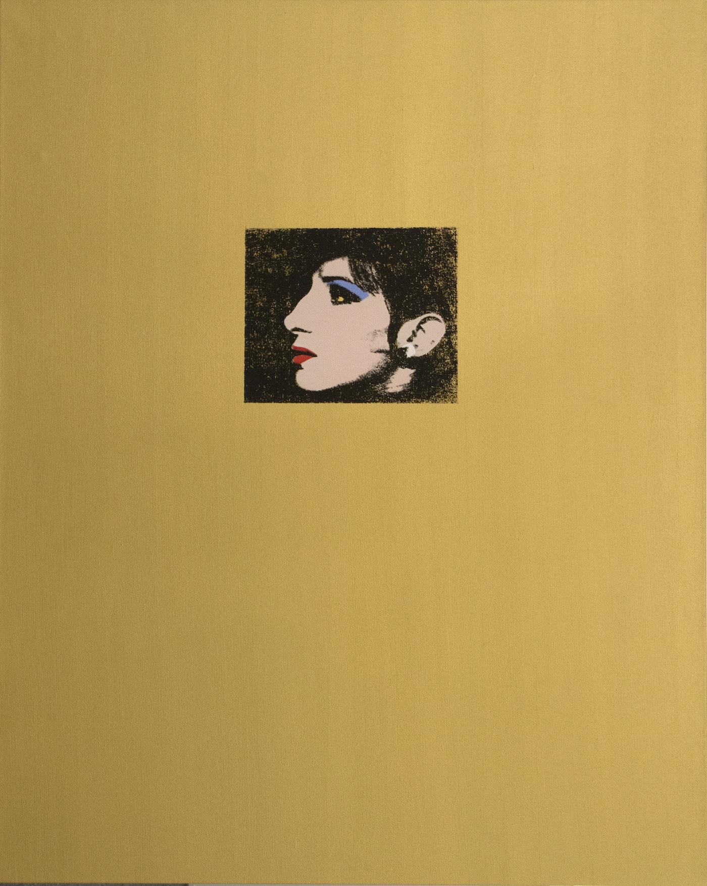 Deborah Kass, “Gold Barbra” (1992), silkscreen and acrylic on canvas, 72 x 60 inches (courtesy Artist Rights Society/ ARS and Kavi Gupta Gallery)