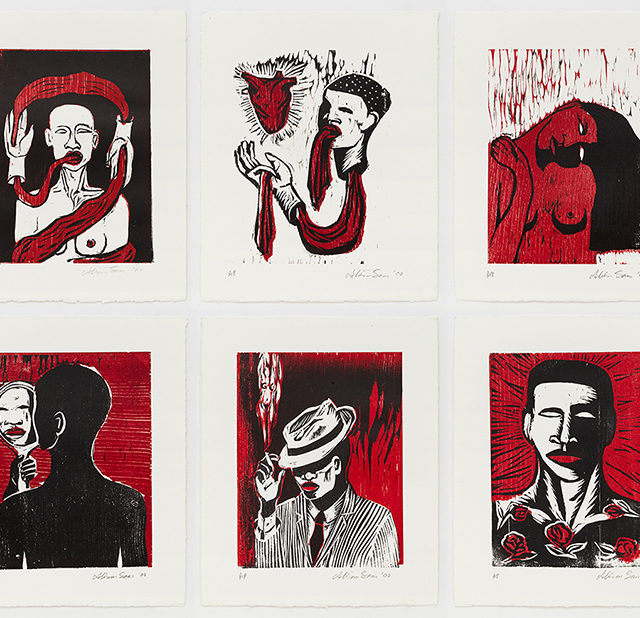 Alison Saar Arcade Suite, 2000 Set of six woodcuts 12 x 10 inches (30.5 x 25.4 cm) each Edition of 20