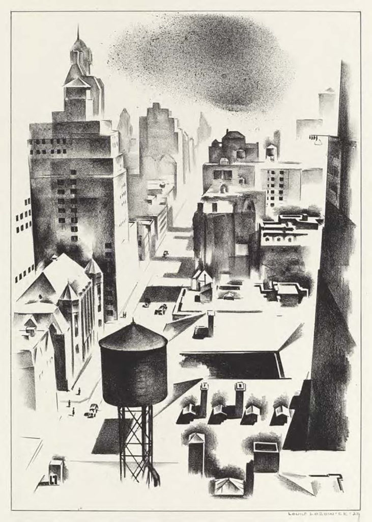 Louis Lozowick Madison Ave, 1929 Lithograph Paper: 12 3/4 x 8 3/4 inches (32.4 x 22.2 cm) This impression from early edition of 15 printed in 1929, a later edition of 10 (numbered I-X) was printed in 1972 Collections: Smithsonian, Yale