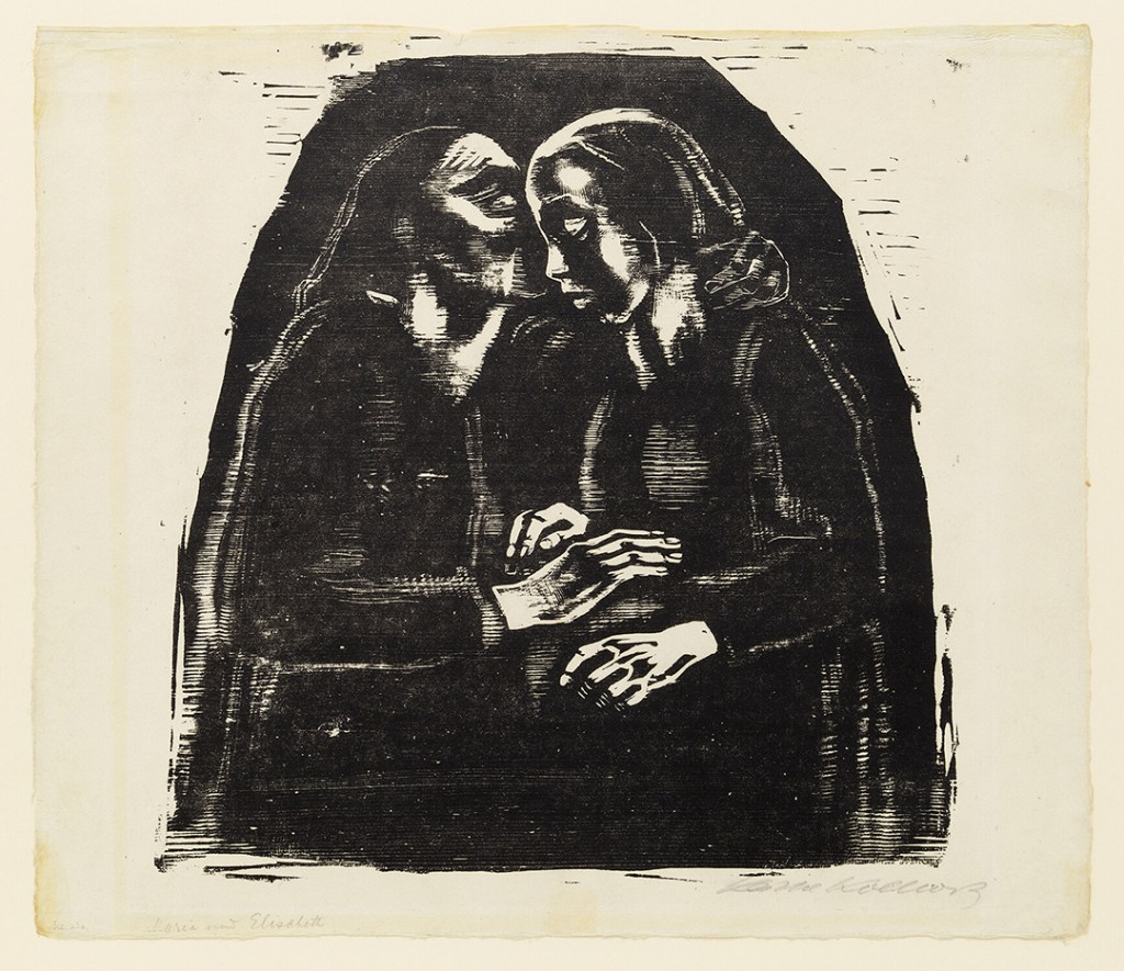 Käthe Kollwitz Maria und Elisabeth, 1928 Woodcut Image: 14 x 13 inches (35.6 x 33 cm) Paper: 15 1/2 x 18 inches (39.4 x 45.7 cm) Edition of 150