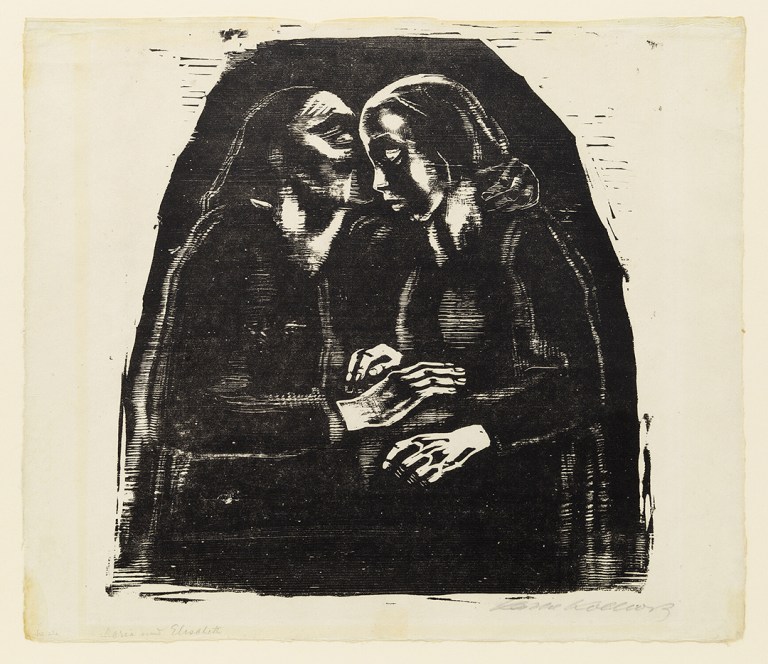 Käthe Kollwitz Maria und Elisabeth, 1928 Woodcut Image: 14 x 13 inches (35.6 x 33 cm) Paper: 15 1/2 x 18 inches (39.4 x 45.7 cm) Edition of 150