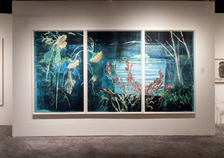 Michael Mazur Wakeby Night , 1983 Monotype and pastel on three sheets of paper 70 1/2 x 134 inches (179.1 x 340.4 cm)