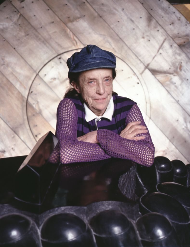 French-American artist and sculptor Louise Bourgeois photographed in her studio in the Chelsea, Manhattan, 1982. Photo by Jack Mitchell/Getty Images.