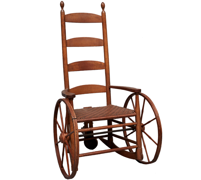 Wheelchair made from a modified rocking chair, c1830 © Courtesy of Shaker Museum