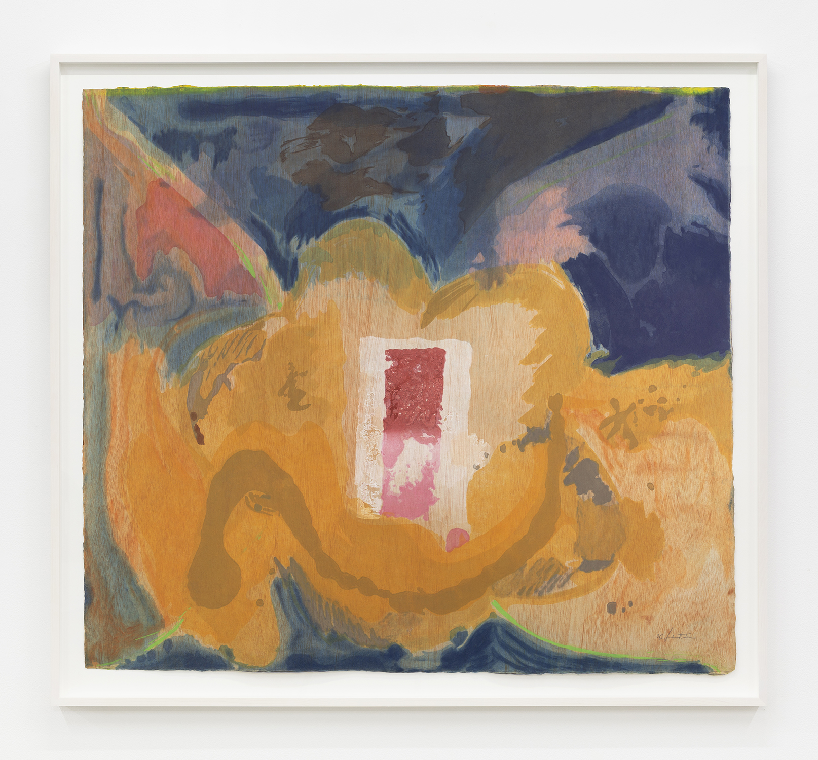 Helen Frankenthaler Tales of Genji V, 1998 Woodcut in 48 colors, stencil on rust, handmade paper 42 x 46 3/4 inches (106.7 x 118.7 cm) Edition of 36