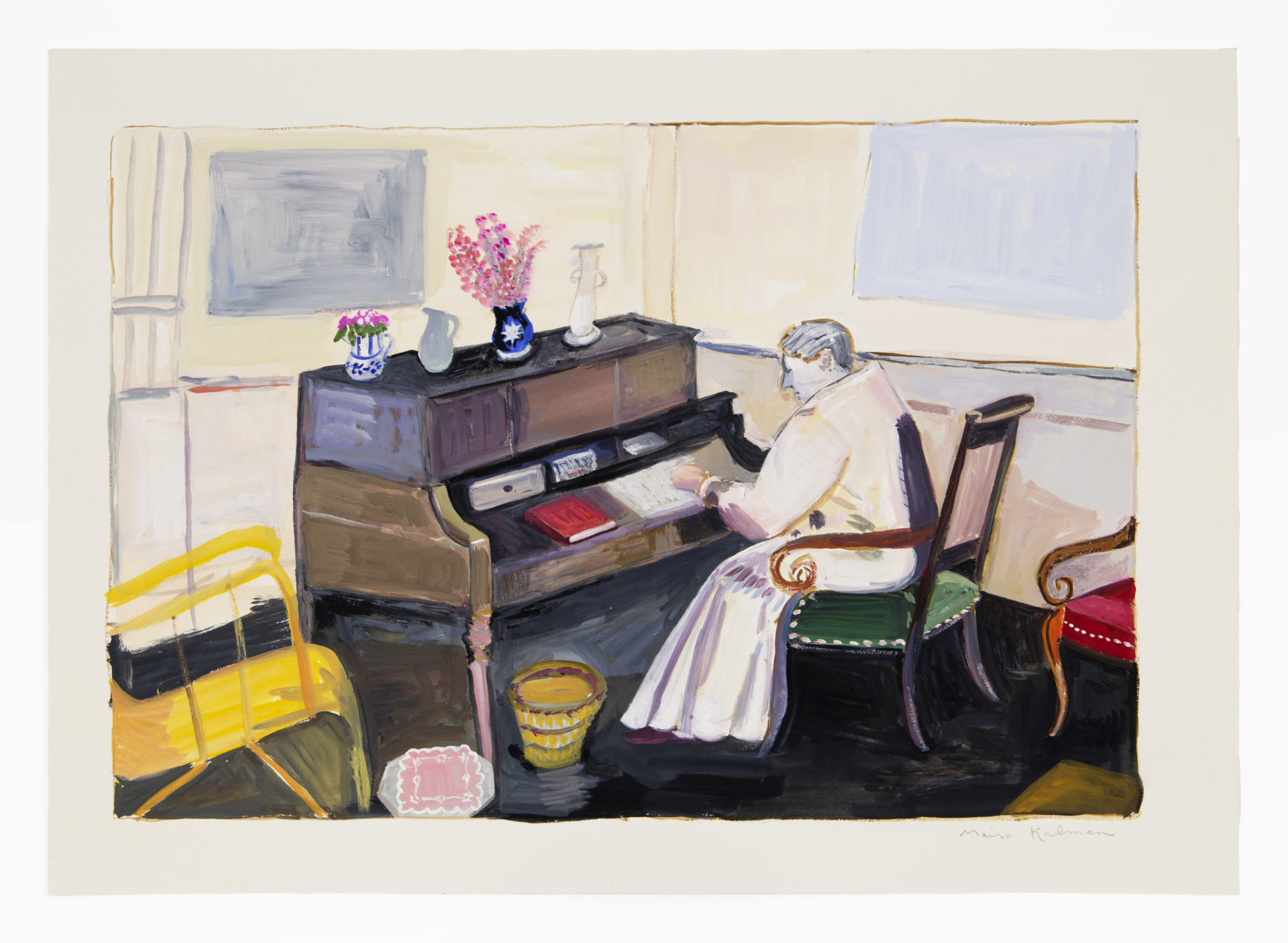 Maira Kalman Gertrude Stein at her Desk, 2021 Gouache Image Dimensions: 9 3/4 x 14 1/2 inches (24.8 x 36.8 cm) Paper Dimensions: 12 x 17 inches (30.5 x 43.2 cm)