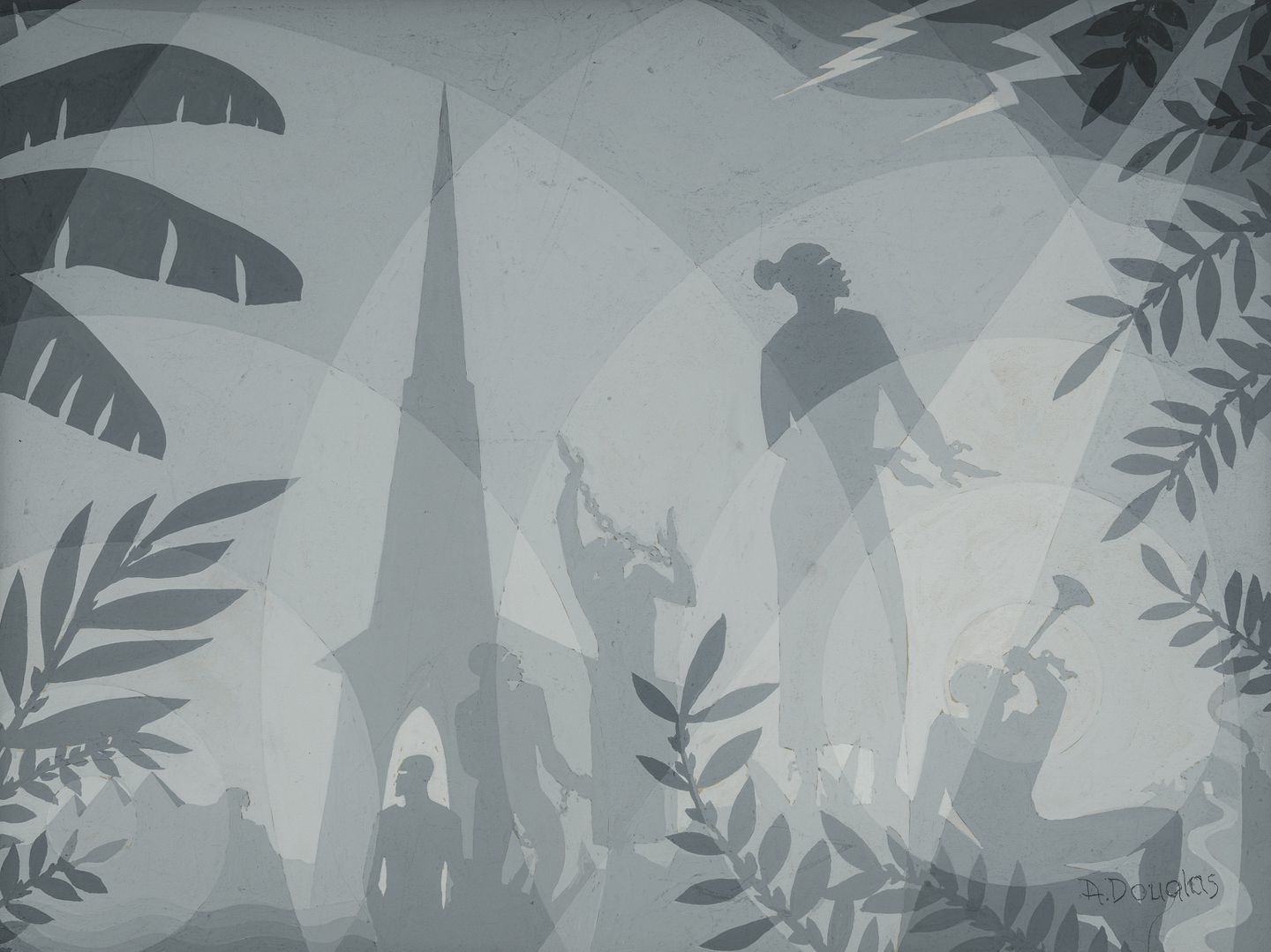 An untitled work by Aaron Douglas, 1930.THE JOHN AXELROD COLLECTION—FRANK B. BEMIS FUND, CHARLES H. BAYLEY FUND, AND THE HERITAGE FUND FOR A DIVERSE COLLECTION, © AARON DOUGLAS / ARTISTS RIGHTS SOCIETY (ARS), NEW YORK, PHOTOGRAPH © MUSEUM OF FINE ARTS, BOSTON