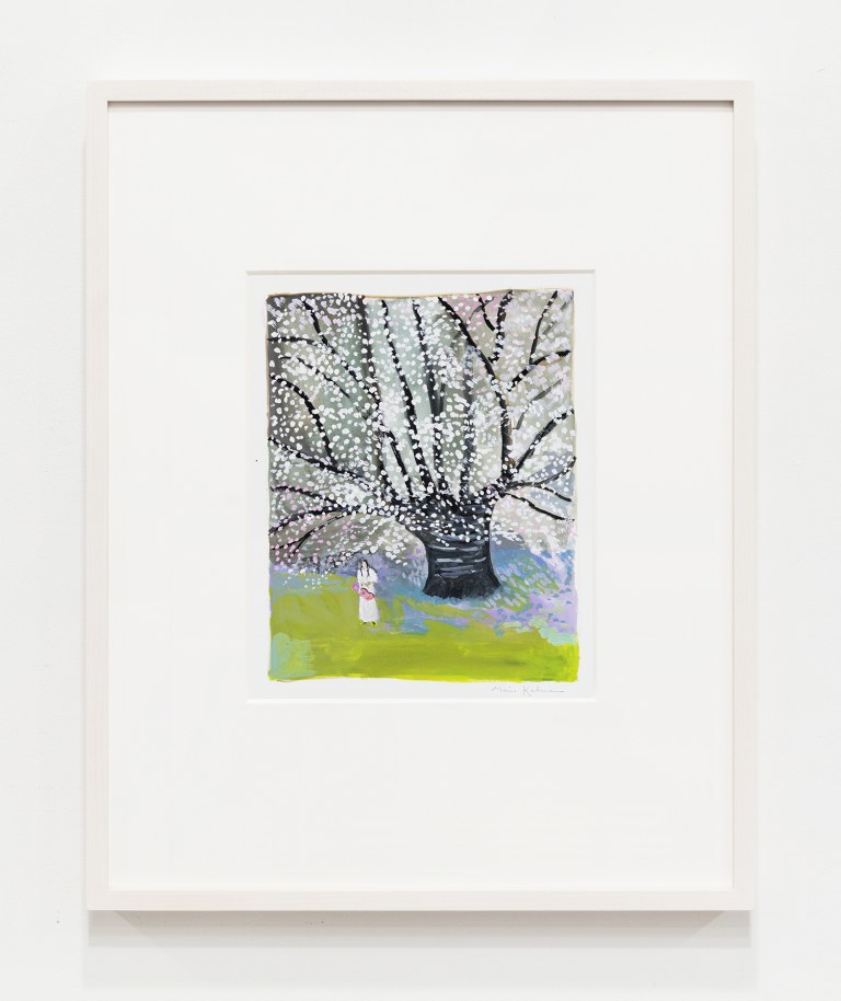 Woman Holding a Pink Ukulele Under a Giant Cherry Tree