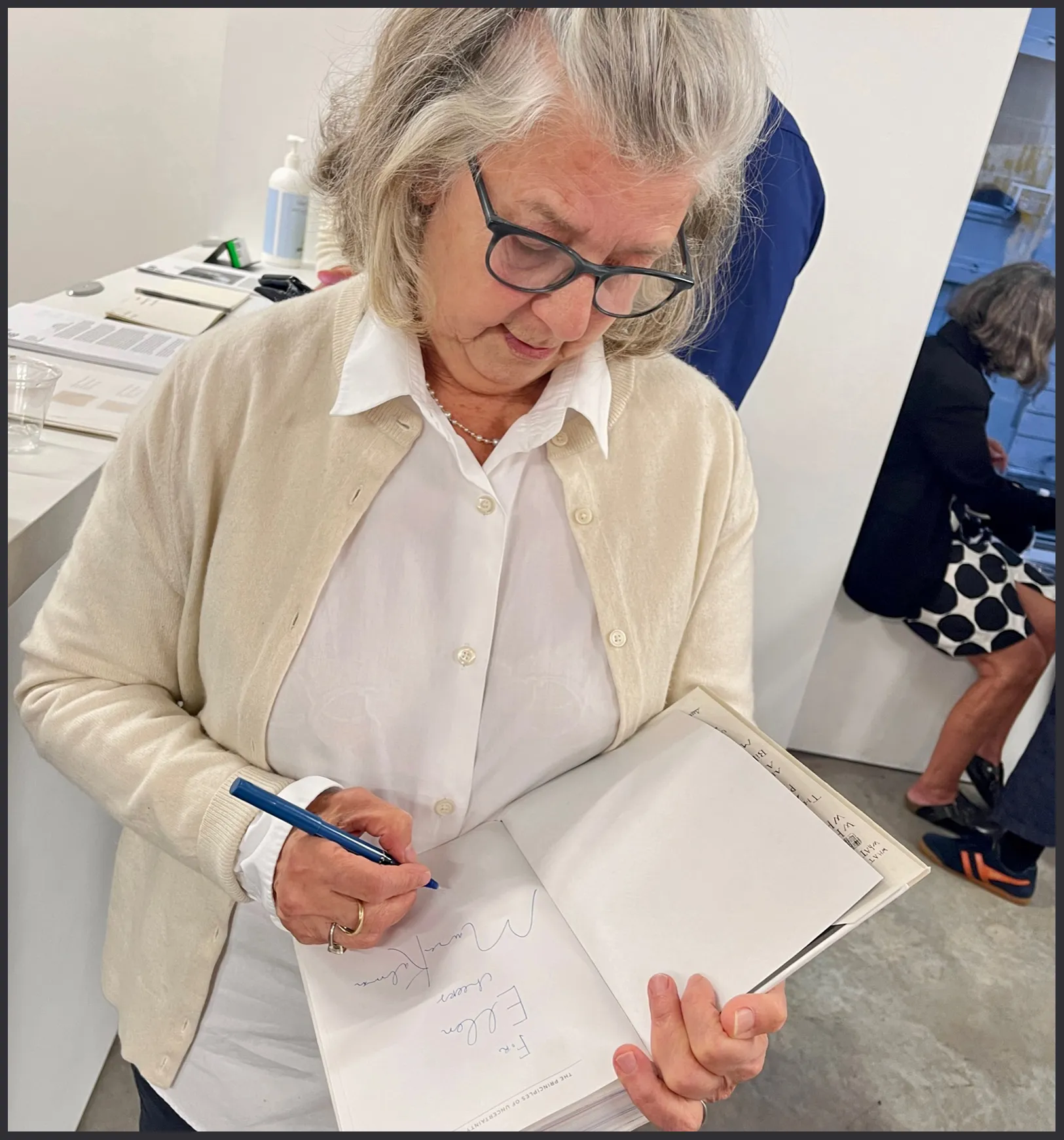 Maira Kalman signs my copy of The Principles of Uncertainty, a book that reveals her deep knowledge of music, Russian literature, and the quirky sides of New York and other cities, in addition to her fondness for the kinds of pastries my Viennese grandmother baked.