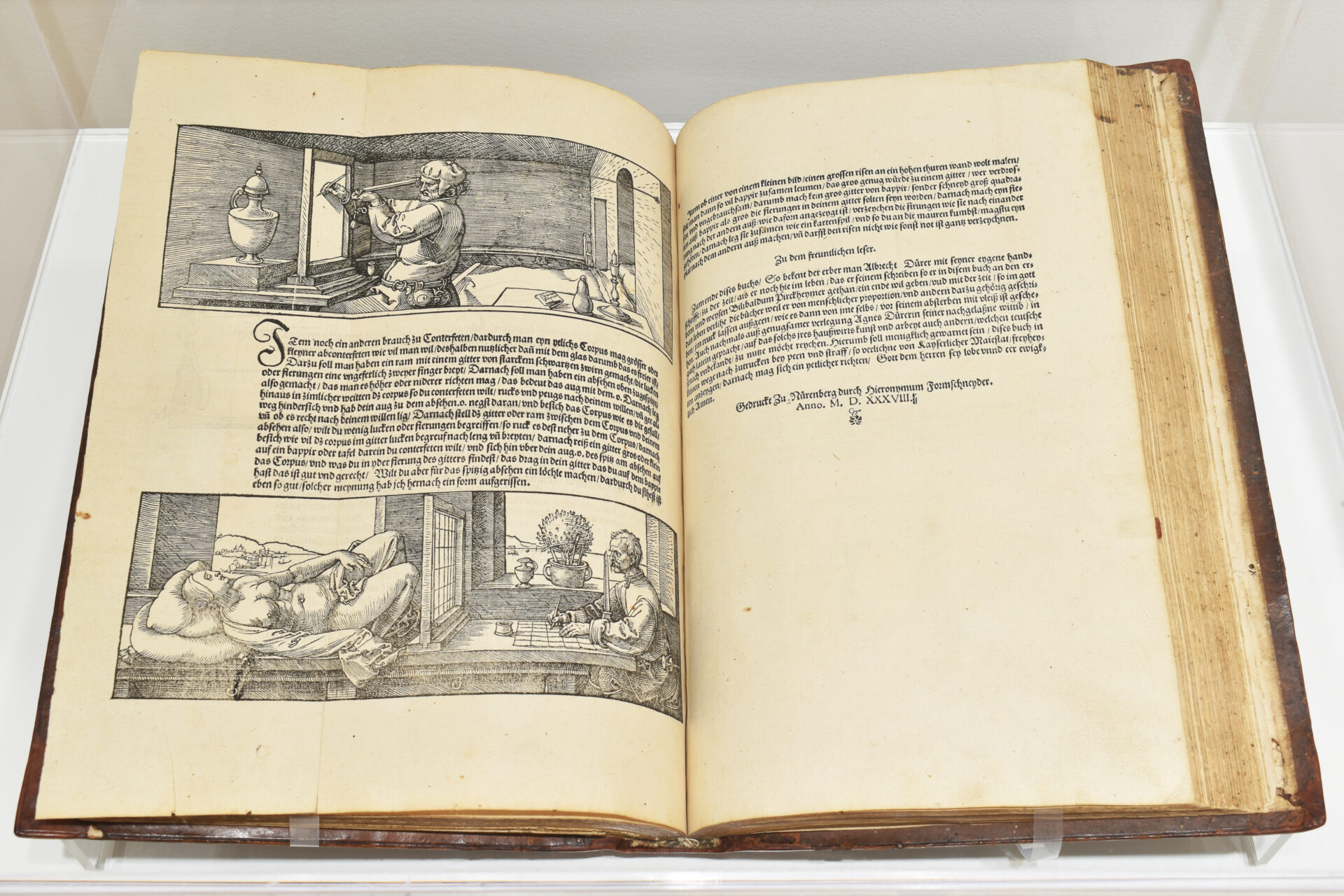 Albrecht Dürer, (1471-1528), Vier Bücher von Menschlicher Proportion, 1528, Nuremberg Book with woodcuts and text, 12 1/16 x 8 1⁄4 x 1 1/8” (30.6 x 21 x 2.8 cm)