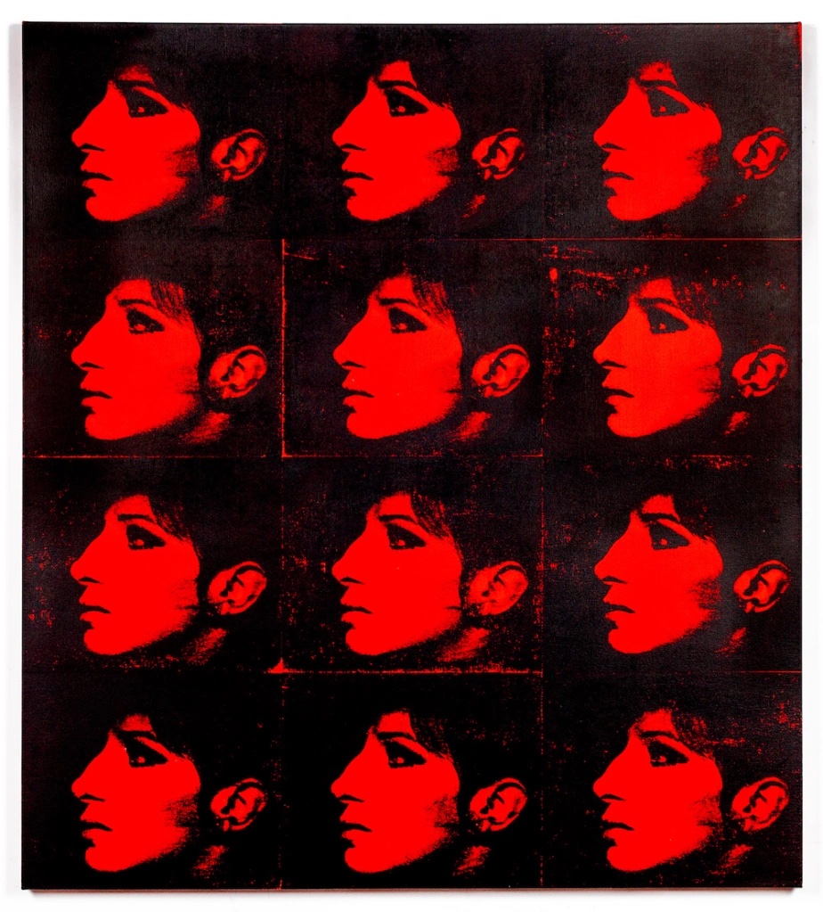Deborah Kass, 12 Red Barbras (the Jewish Jackie Series), 1993, acrylic and screenprint on canvas, 60 x 54 x 2 inches.