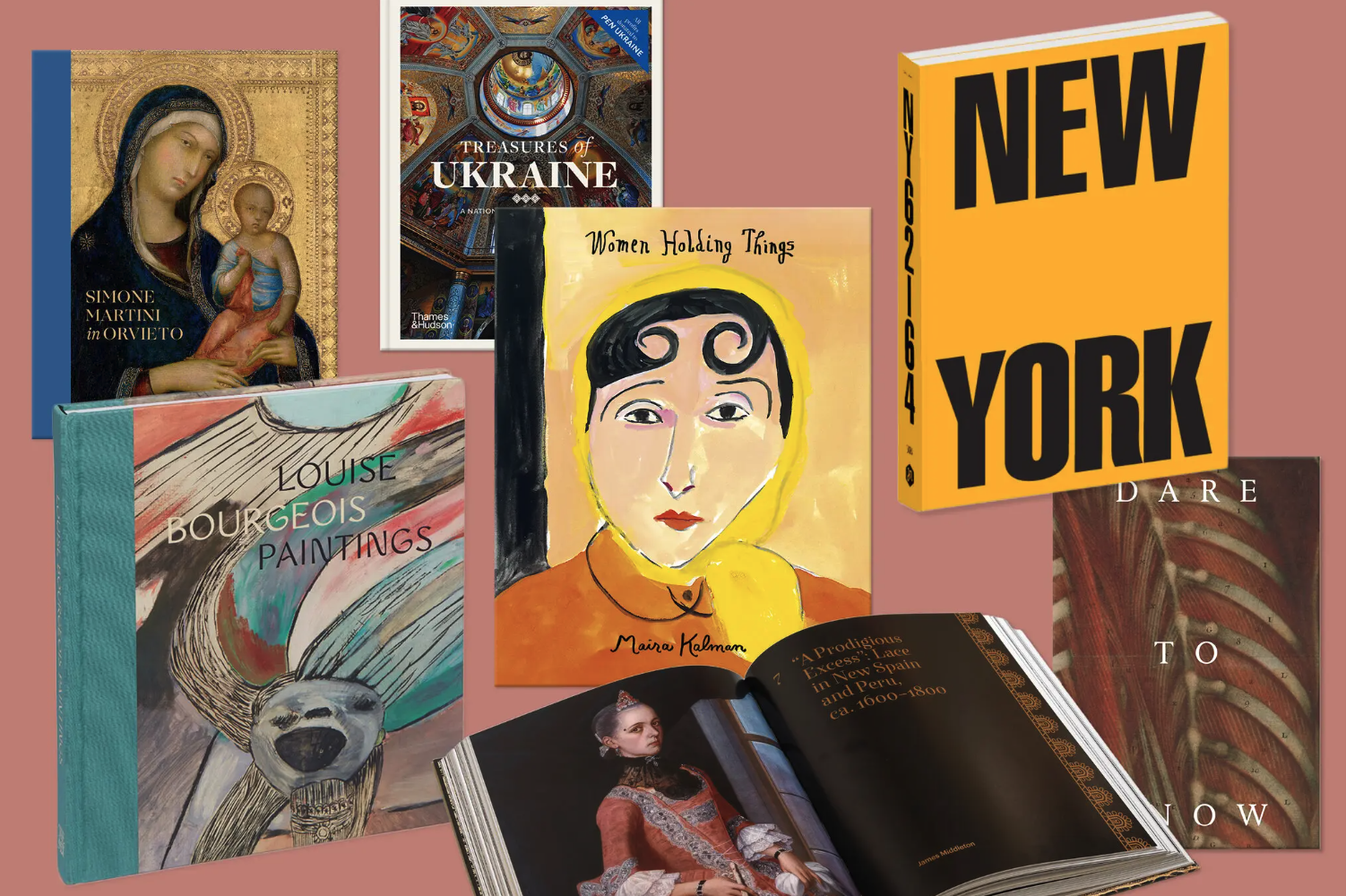 A bounty of art books offers a study of a 14th-century altarpiece, essays on the Enlightenment, little-known paintings by Louise Bourgeois, new ones (and words) by the acclaimed artist Maira Kalman, and a New York culture revolution in the early ’60s.Credit...From left: Yale University Press; The Metropolitan Museum of Art, New York; Harper Design; The Jewish Museum; Yale University Press