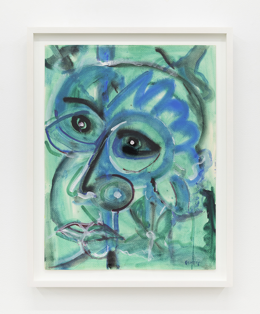 Herbert Gentry Untitled Green Face, 1987 Watercolor on paper Paper Dimensions: 23 1/2 x 18 inches (59.7 x 45.7 cm) Framed Dimensions: 27 x 21 1/2 inches (68.6 x 54.6 cm)