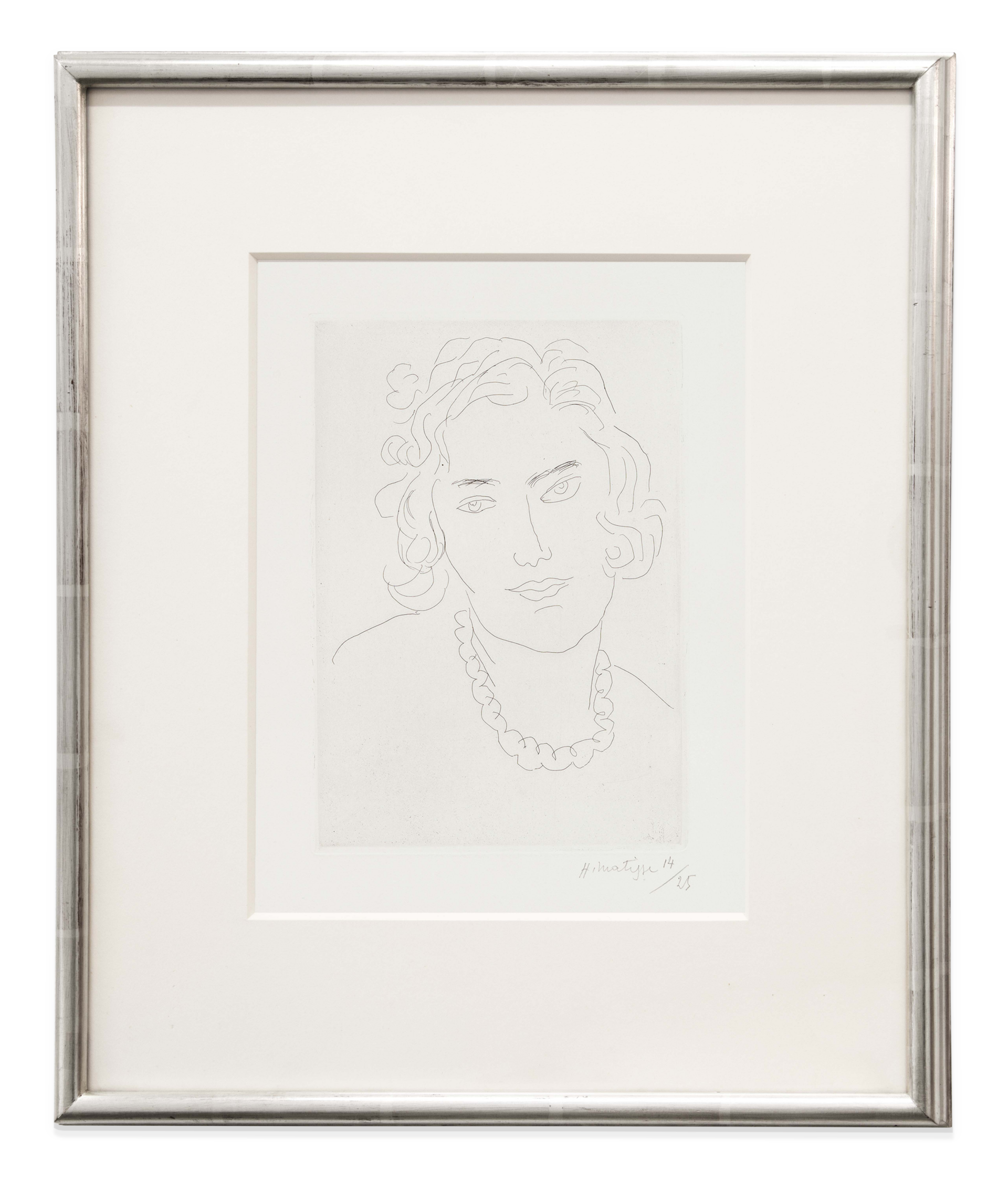 Henri Matisse Le Grand Collier, 1929 Etching Image Dimensions: 9 3/4 x 7 inches (24.8 x 17.8 cm) Paper Dimensions: 15 x 11 inches (38.1 x 27.9 cm) Framed Dimensions: 19 11/16 x 16 5/8 x 1 1/16 inches (50 x 42.2 x 2.7 cm) Edition of 25