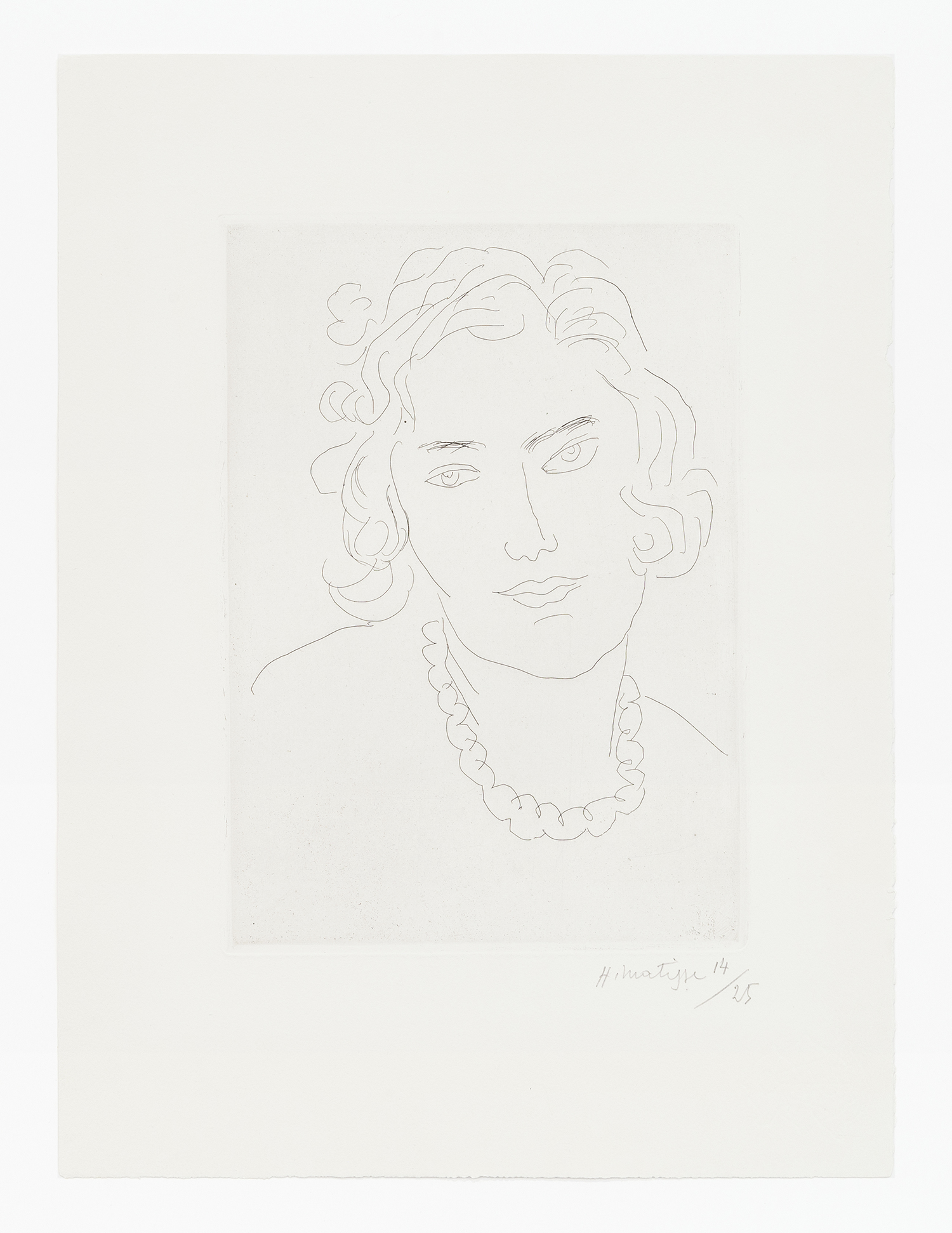 Henri Matisse Le Grand Collier, 1929 Etching Image Dimensions: 9 3/4 x 7 inches (24.8 x 17.8 cm) Paper Dimensions: 15 x 11 inches (38.1 x 27.9 cm) Framed Dimensions: 19 11/16 x 16 5/8 x 1 1/16 inches (50 x 42.2 x 2.7 cm) Edition of 25