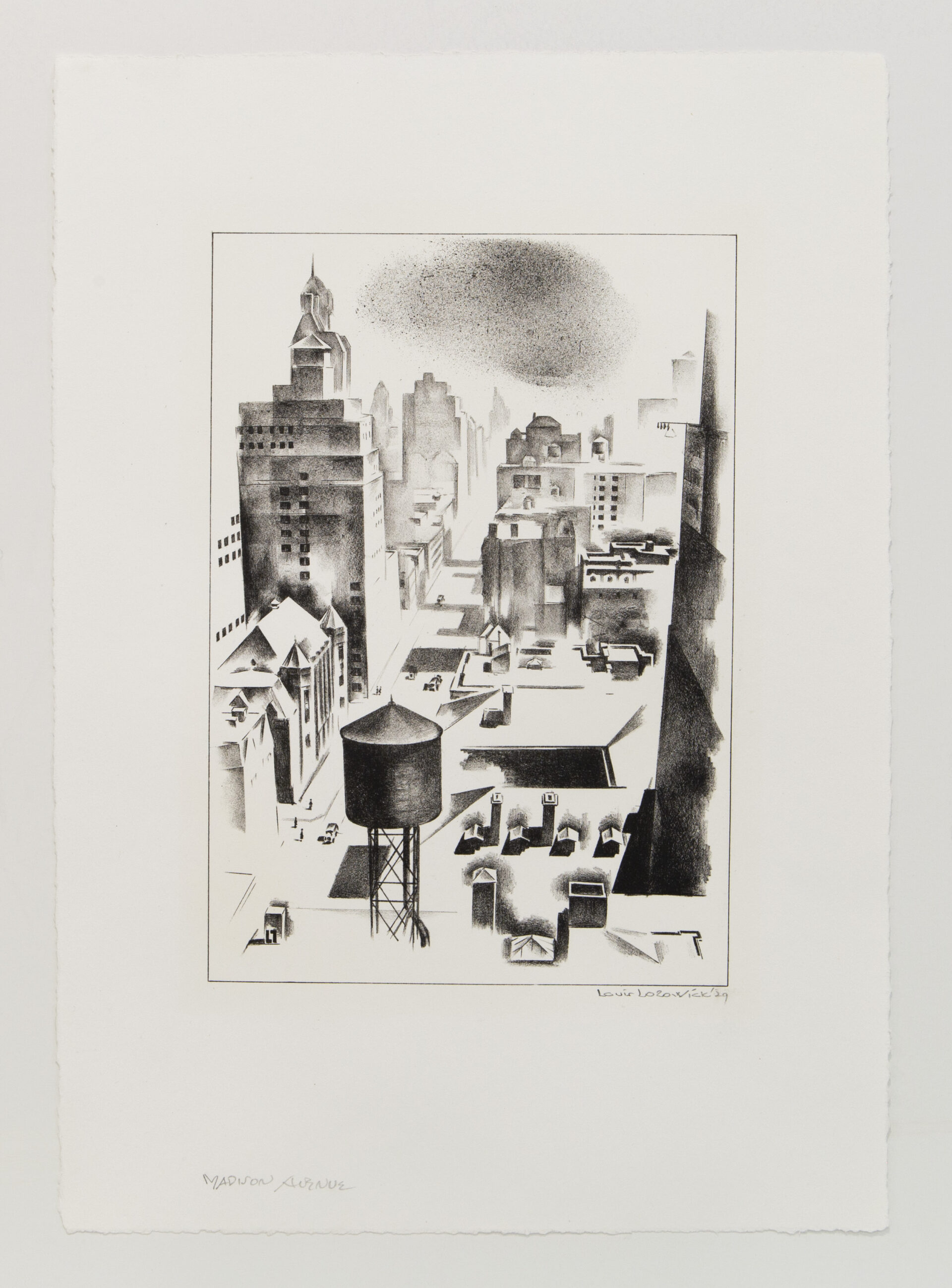 Louis Lozowick Madison Ave, 1929 Lithograph 20 1/4 x 14 1/4 inches (51.4 x 36.2 cm) Edition of 15