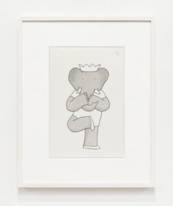 Preliminary sketch of yoga pose published in Babar’s Yoga for Elephants, 2002