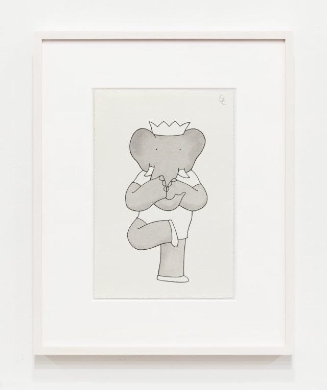 Preliminary sketch of yoga pose published in Babar’s Yoga for Elephants, 2002
