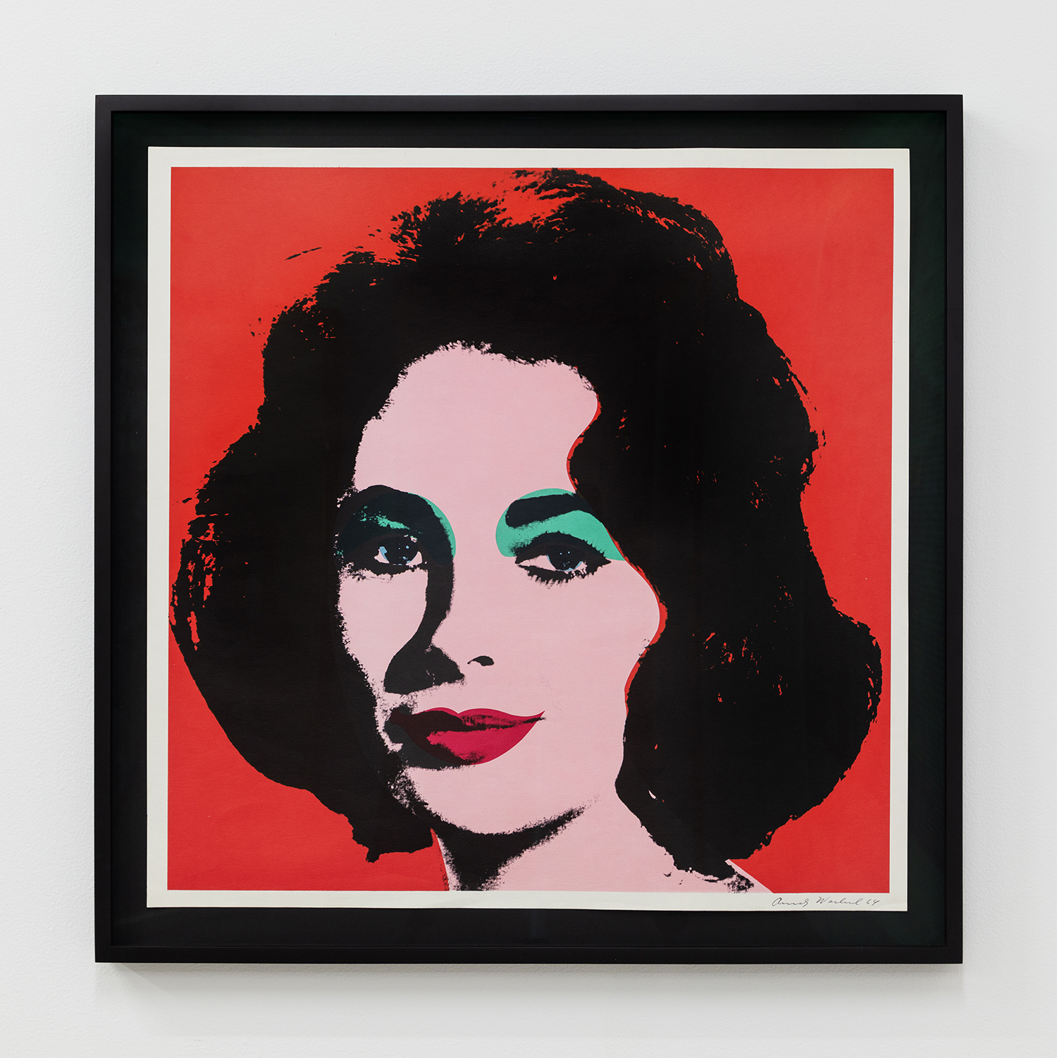 Andy Warhol Liz, 1964 Offset lithograph Image Dimensions: 21 7/8 x 21 7/8 inches (55.6 x 55.6 cm) Paper Dimensions: 23 1/8 x 23 1/8 inches (58.7 x 58.7 cm) Framed Dimensions: 26 1/8 x 26 1/8 inches (66.4 x 66.4 cm) Edition of 300