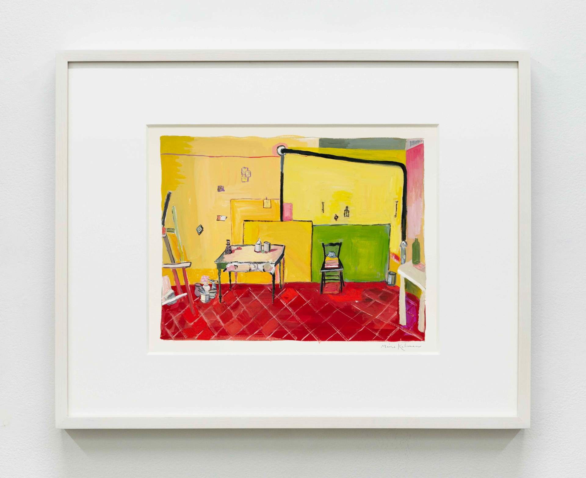 Maira Kalman Morandi's Studio, 2023 Gouache Image Dimensions: 8 1/2 x 11 1/4 inches (21.6 x 28.6 cm) Paper Dimensions: 11 x 15 1/4 inches (27.9 x 38.7 cm) Framed Dimensions: 16 x 20 inches (40.6 x 50.8 cm) $10,000