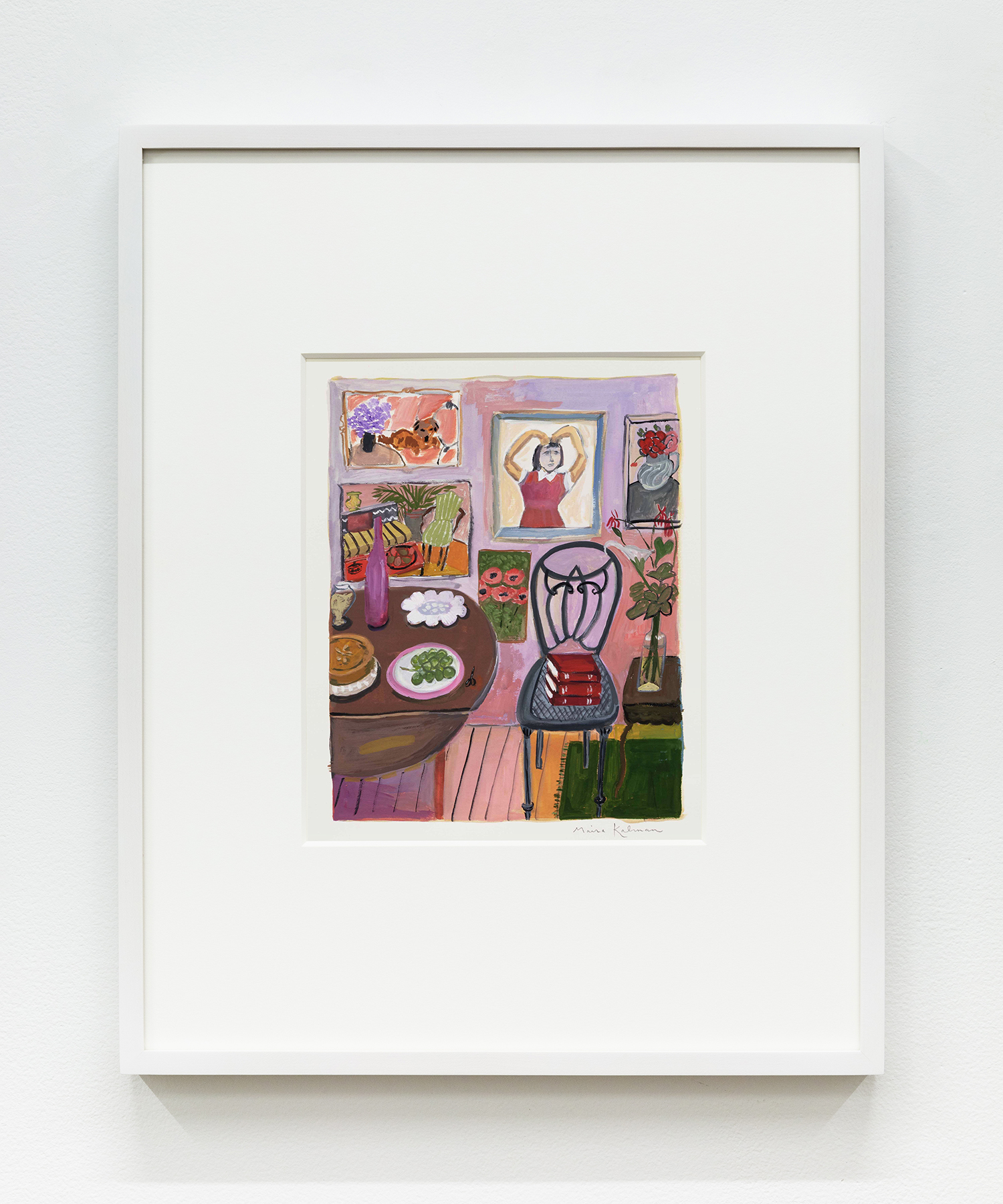 Maira Kalman Room with Grapes, 2023 Gouache Image Dimensions: 9 1/2 x 7 1/4 inches (24.1 x 18.4 cm) Paper Dimensions: 15 1/4 x 11 1/8 inches (38.7 x 28.3 cm) Framed Dimensions: 20 x 16 inches (50.8 x 40.6 cm)