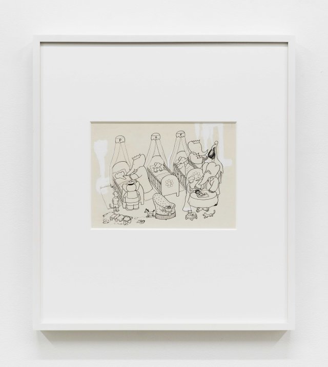 Jean de Brunhoff "She smiles and proudly shows him three little baby elephants." published in Babar and his Children, 1937 Ink and gouache Image Dimensions: 6 3/8 x 9 inches (16.2 x 22.9 cm) Paper Dimensions: 7 7/8 x 10 5/8 inches (20 x 27 cm) Framed Dimensions: 14 1/4 x 16 5/8 inches (36.2 x 42.2 cm)