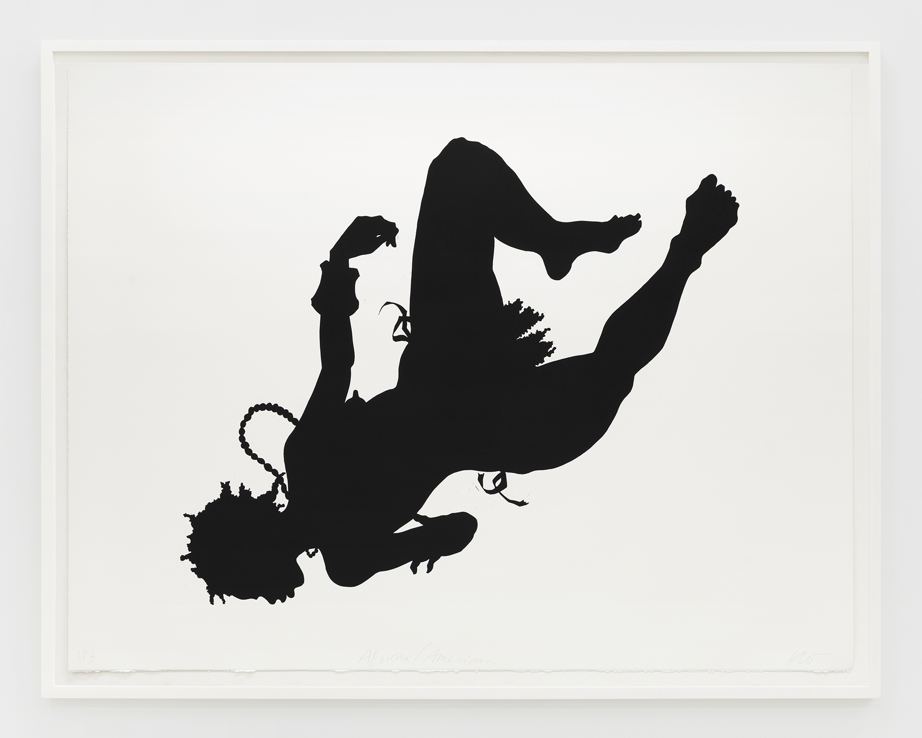 Kara Walker African/American, 1998 Linocut Paper Dimensions: 46 x 60 1/2 inches (116.8 x 153.7 cm) Framed Dimensions: 50 1/2 x 65 inches (128.3 x 165.1 cm) Edition of 40