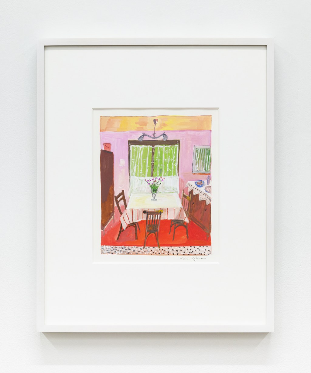 Maira Kalman Dining Room, 2023 Gouache Image Dimensions: 9 1/2 x 7 1/2 inches (24.1 x 19.1 cm) Paper Dimensions: 15 1/8 x 11 1/2 inches (38.4 x 29.2 cm) Framed Dimensions: 20 x 16 inches (50.8 x 40.6 cm)