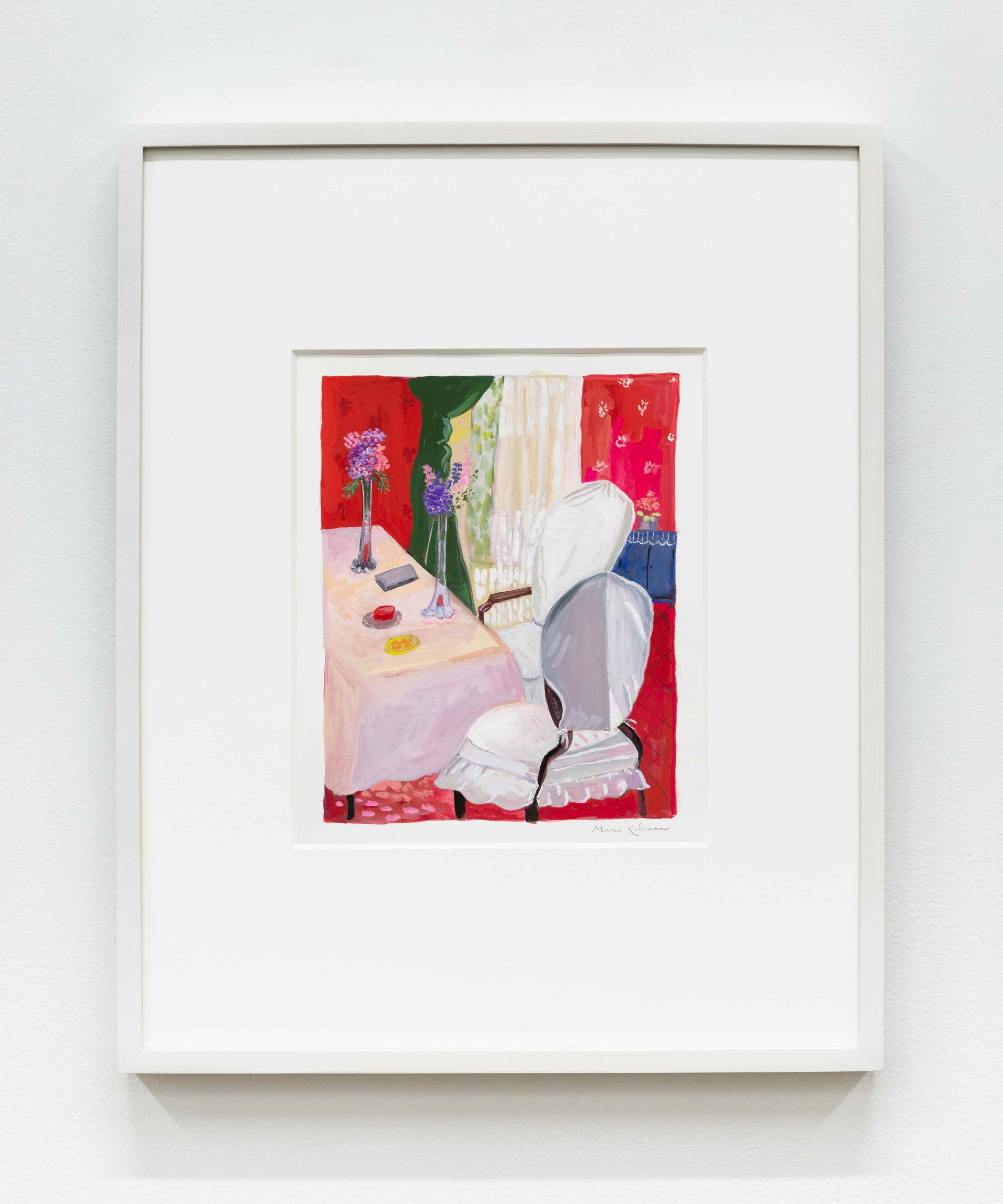 Maira Kalman Two White Chairs, 2023 Gouache Image Dimensions: 9 1/2 x 7 1/2 inches (24.1 x 19.1 cm) Paper Dimensions: 15 x 11 inches (38.1 x 27.9 cm) Framed Dimensions: 20 x 16 inches (50.8 x 40.6 cm)