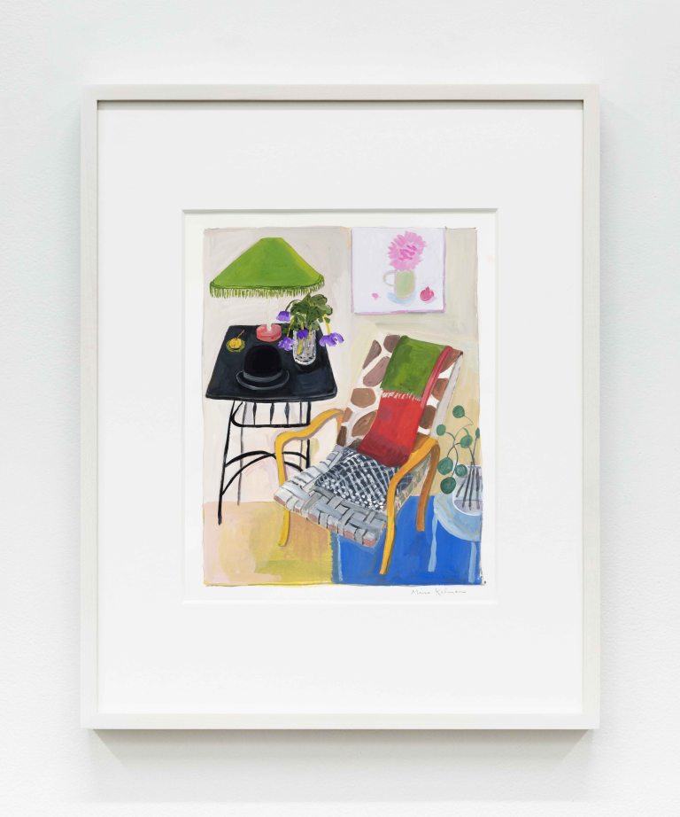 Maira Kalman Black Table with Black Hat, 2023 Gouache Image Dimensions: 11 1/4 x 8 3/4 inches (28.6 x 22.2 cm) Paper Dimensions: 15 1/8 x 11 inches (38.4 x 27.9 cm) Framed Dimensions: 20 x 16 inches (50.8 x 40.6 cm)
