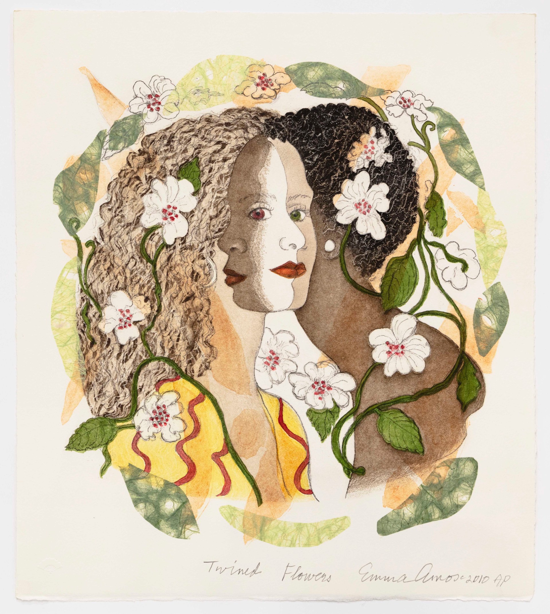 Emma Amos Twined Flowers, 2010 Etching and aquatint with chine collé 15 3/4 x 13 3/4 inches (40 x 34.9 cm) AP, Edition of 50